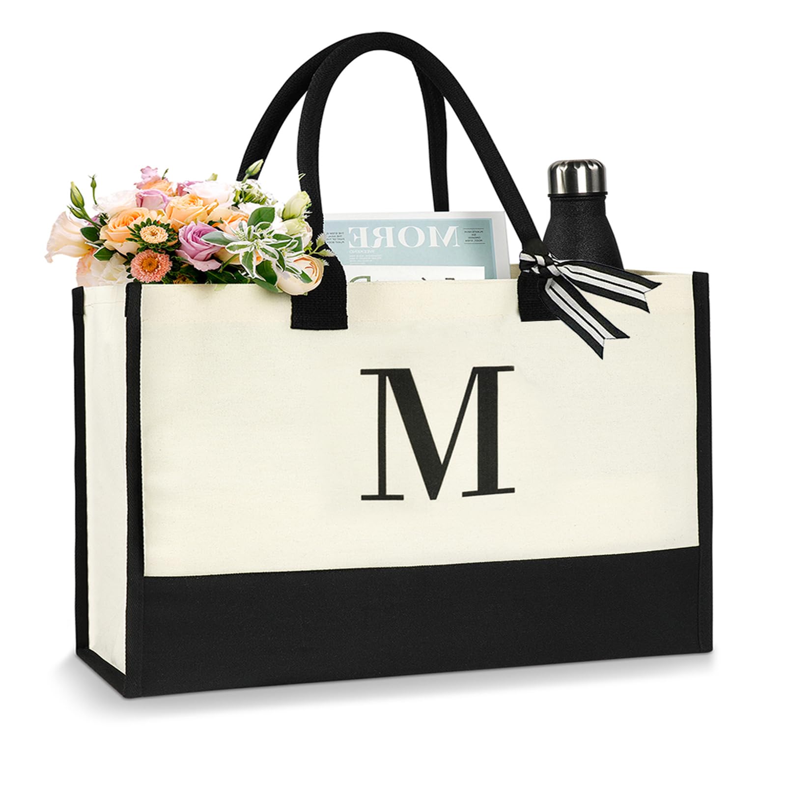 AucuuBolso De Playa, Grande Impermeable Con Cremallera Bolso De Hombro, Bolsa De Playa De Lona Inicial Personalizada, Bolsa De Asas De Regalo Monogramada Para Las Mujeres