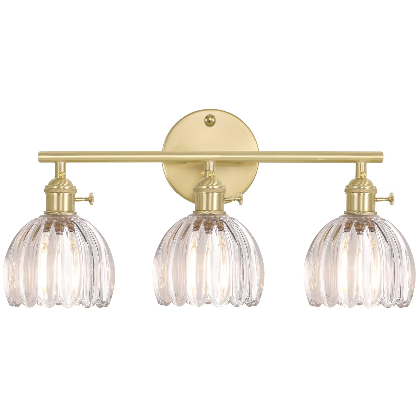 Shenmoyl Bathroom Light Fixtures, 3-Light Brass Vanity wall Light Over Mirror with Clear Tulip Glass Shade for Bedroom Living Room (Bulb Not Included)
