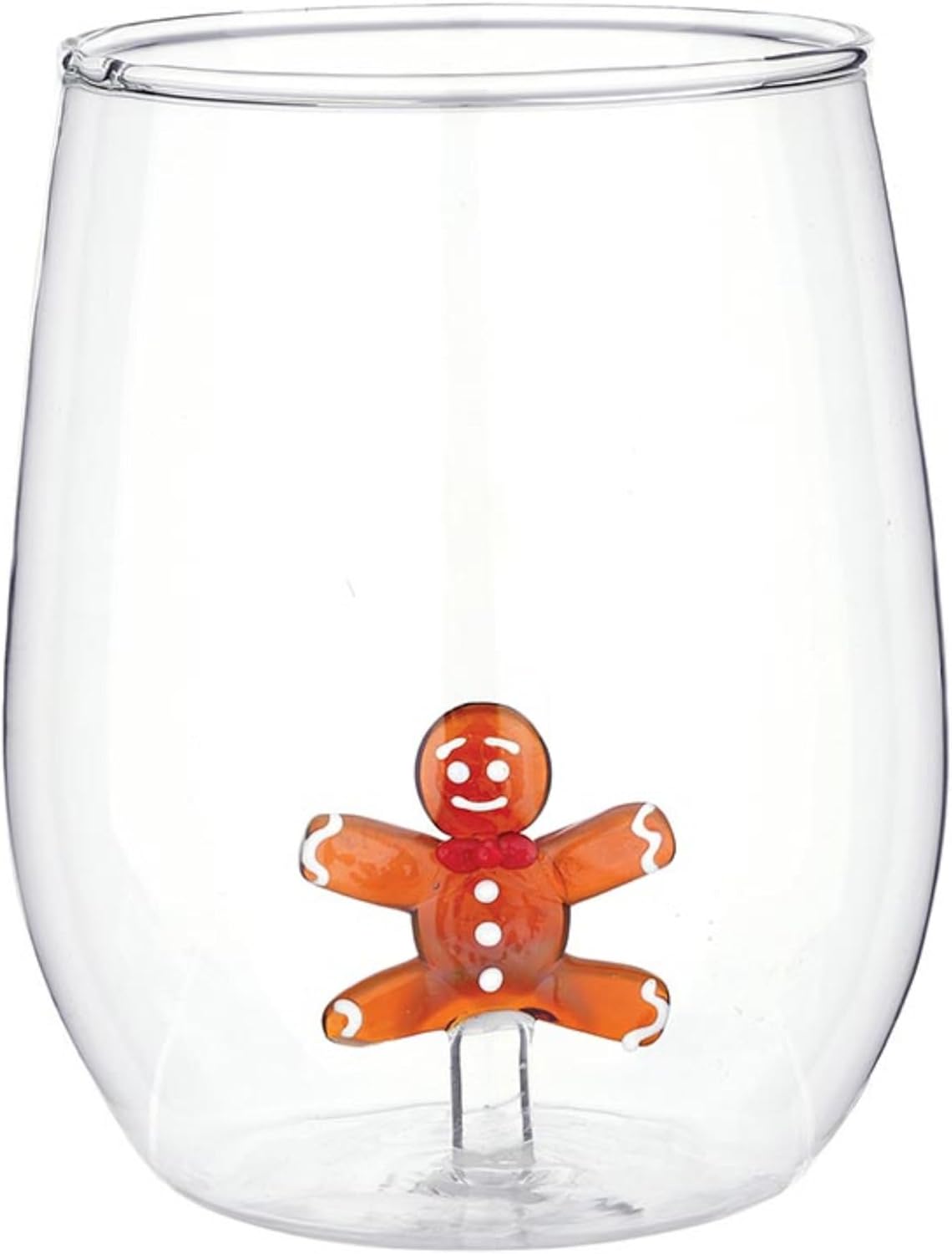 Slant Party Supplies - Stemless Wine Glass Set Holiday Drinking Glasses with 3D Gingerbread Figure, 19-Ounce, Brown