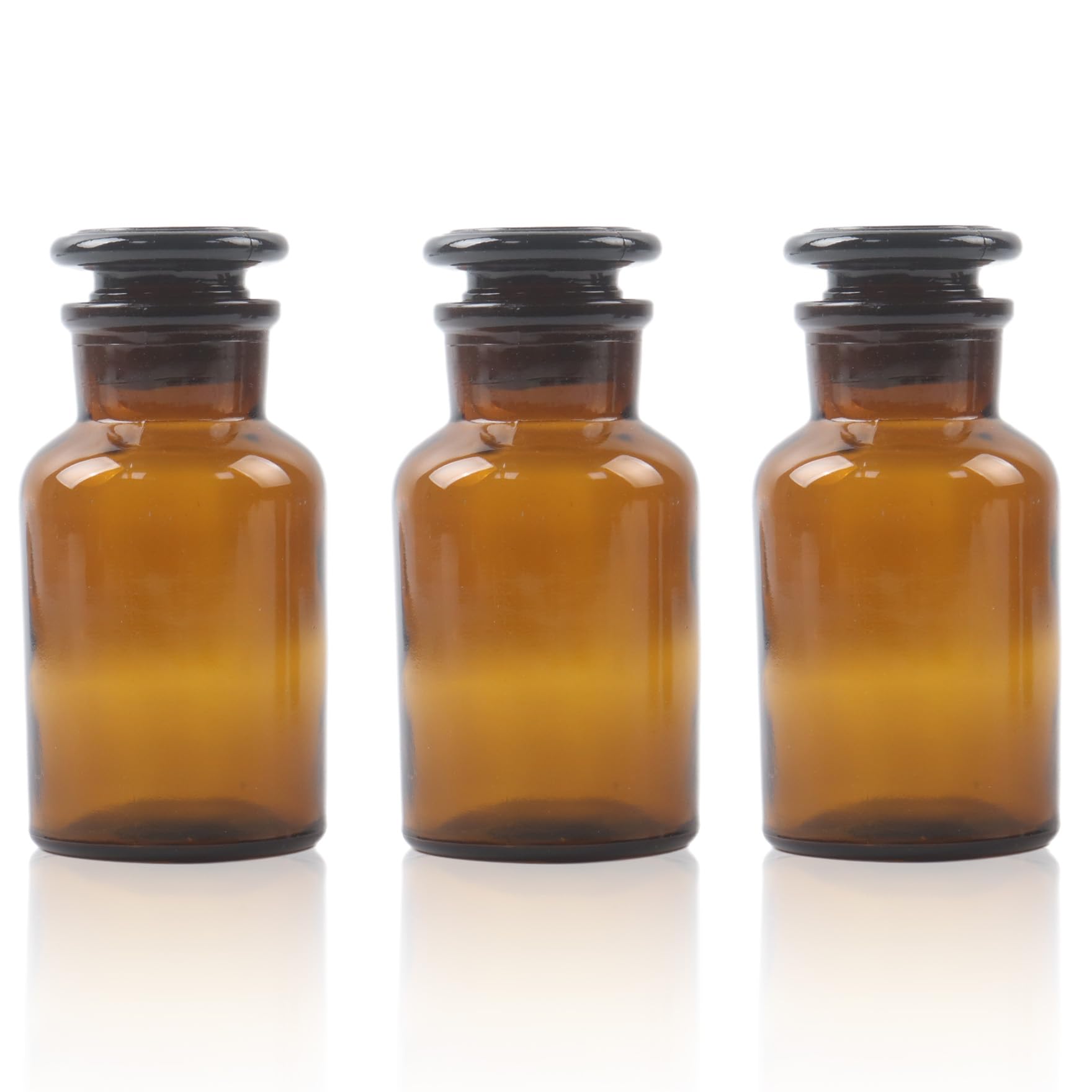 Klmnop 3 botellas de reactivo de vidrio de laboratorio de 125 ml, botella ámbar de boca ancha con tapón de tierra para laboratorios, universidades y hogar (ámbar)