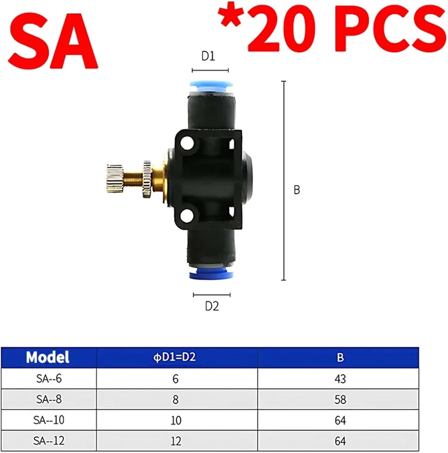 20/50Pcs PY PZA PM PU PV PE SA PK Pneumatic Quick Release Fitting OD 12MM Hose Air Pipe Push-In Connector(SA(20PCS))