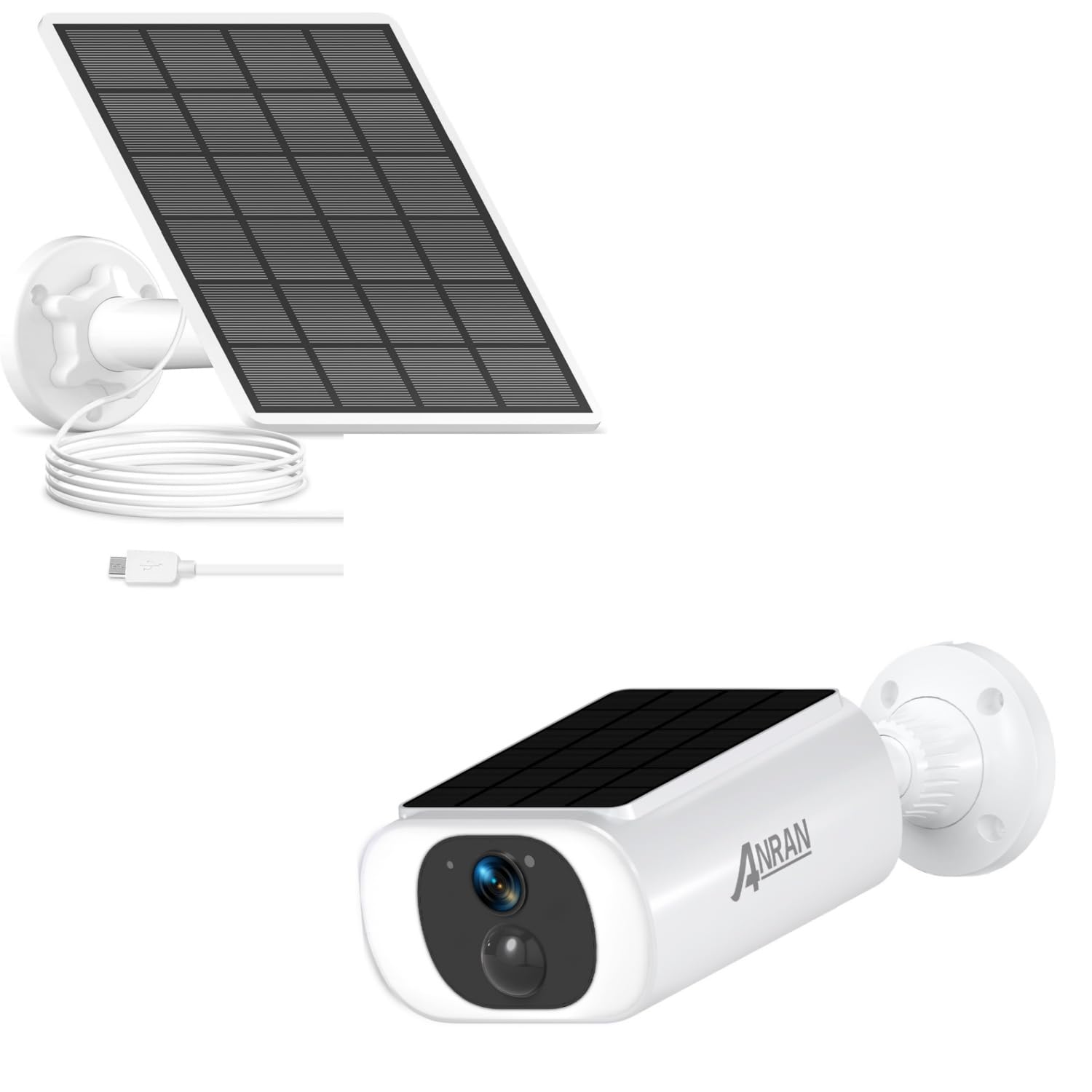 ANRANC3 2K Solar Security Cameras Wireless Outdoor & 3W Solar Panel with 3M Micro USB & Type-C Port Cable