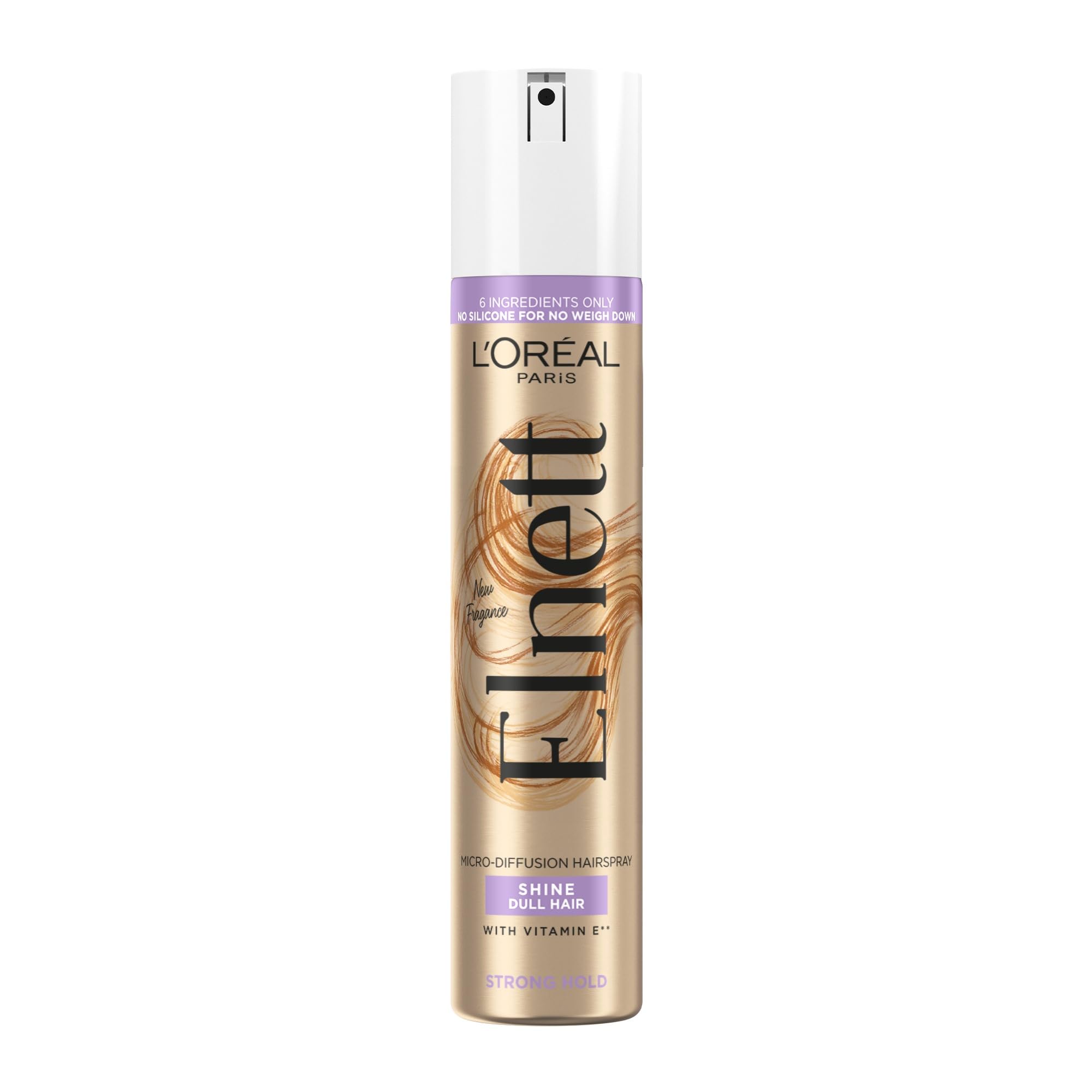 L'Oréal Paris Elnett Hair Spray for Dull Hair, Strong Hold & Shine Hairspray, Enriched with Vitamin E, Up to 72h Natural Strong Hold, Protects from Hair Frizz, 200ml