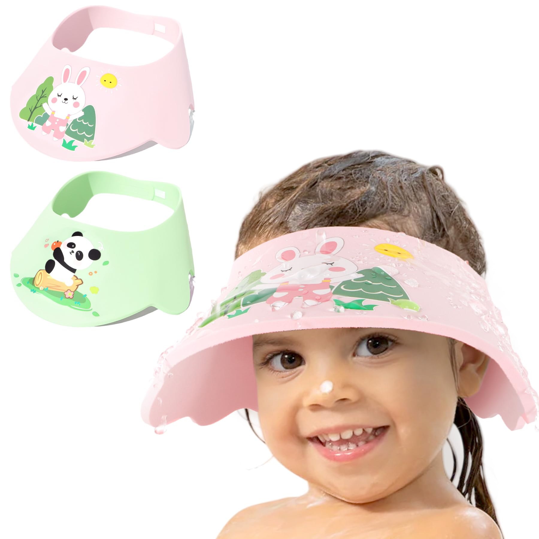 Baby Shower Caps Shield - Adjustable Kids Bath Visor Hat Shampoo Washing Hair Protection Soft Cartoon for Toddler