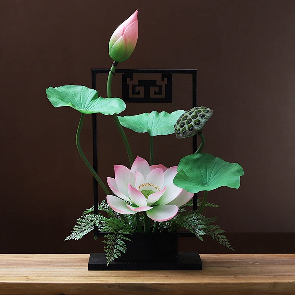 ハンドメイド 花 フラワー 木製 インテリア雑貨 アンティーク 蓮 蓮花 蓮の花 スタイル 金属 装飾 彫像 F モダン アート 花立付き
