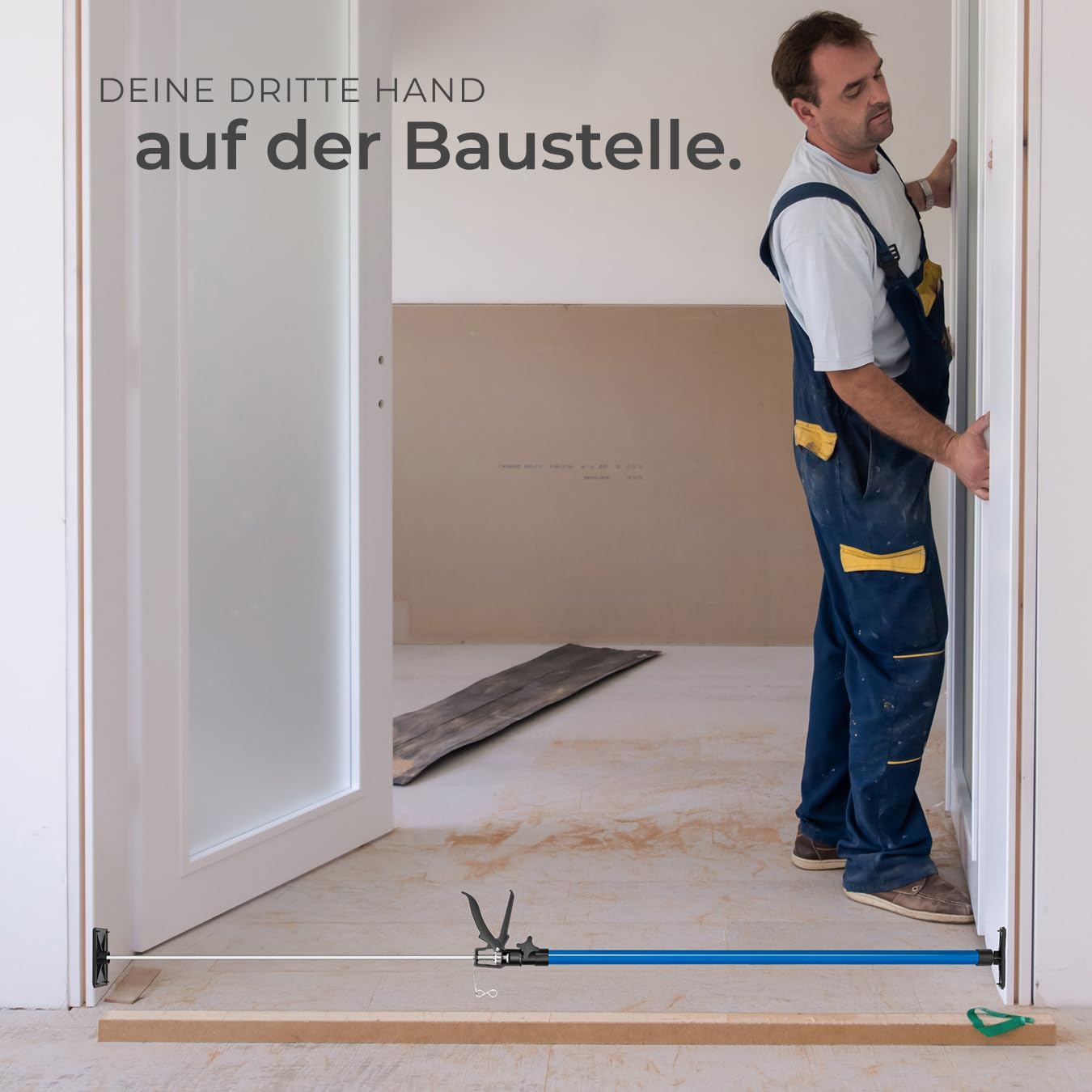 tectake® Baustützen Teleskop Stange 115-290 cm, Baustütze mit Auflageplatten mit Kugelgelenk, Montagestütze je 30 kg Tragkraft, Spannstange, Montagehilfe für Deckenverkleidung - blau, 4er Set
