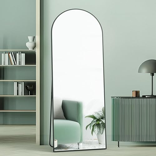 Miniatura 7 de Espejo de longitud completa, espejo de arco de 56 x 16 pulgadas con soporte, espejo arqueado negro de cuerpo completo de pie o inclinado para