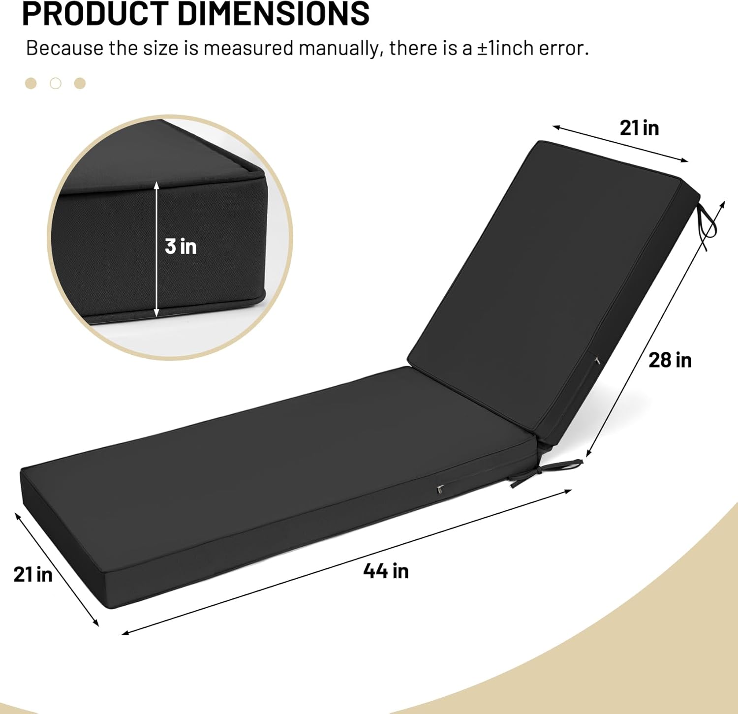 Lokex Outdoor Recliner Pad, Waterproof and Removable, 72x21x3 inches, Suitable for Outdoor Furniture, Features Straps and Non-Slip Bottom