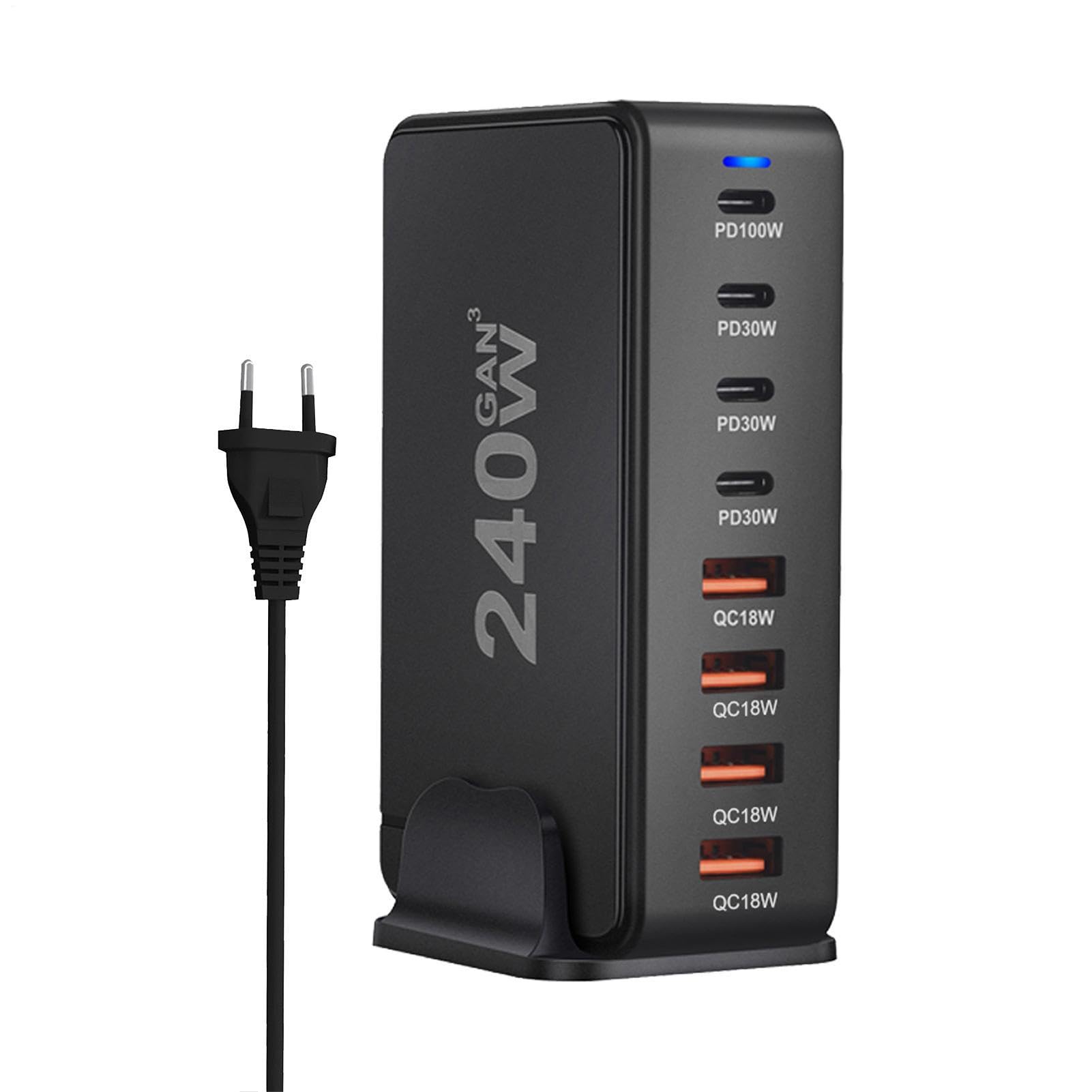 Fuente de alimentación USB C,Enchufe rápido Compacto de Carga rápida Tipo | C de 8 Puertos y 8 Puertos | Cargador USB C para Viajes, Oficina en casa