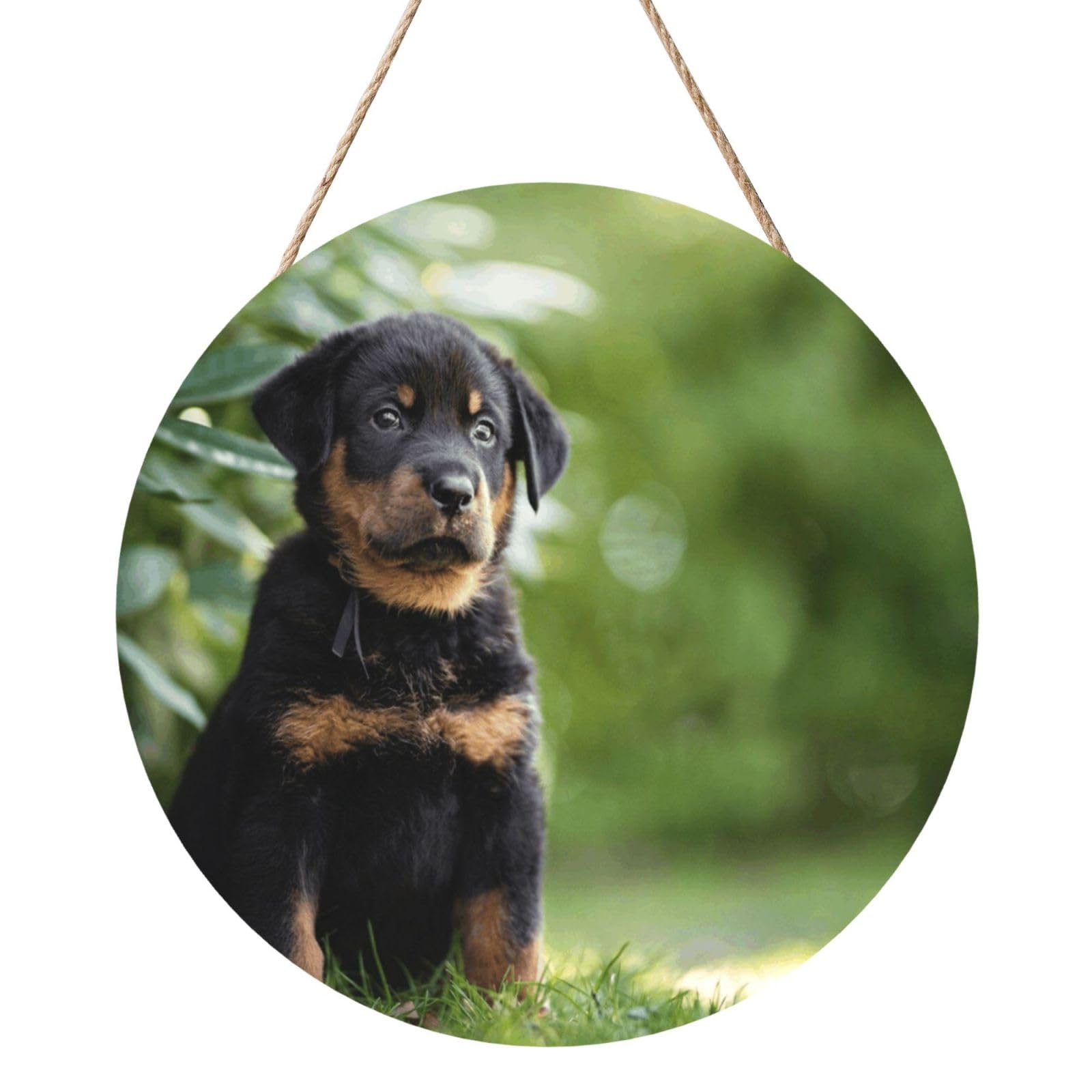 InOmak French Shepherd Dogs Beauceron Black Puppy Cute, Round Wood Panel Painting 12 in, Wall Hanging Painting For Home