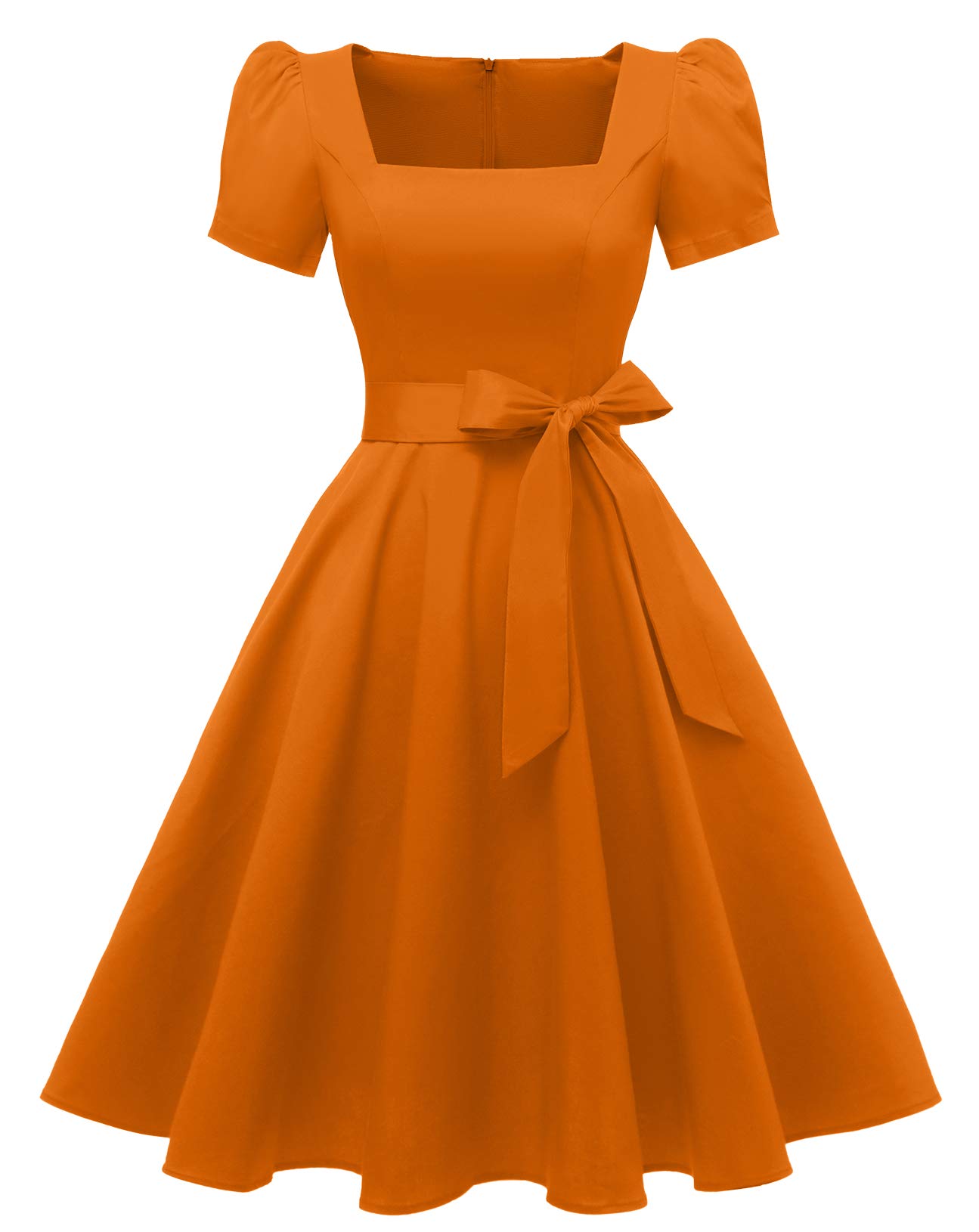 OBBUE Women's Square Neck Dress Vintage 1950s Cocktail Party Dress with Puff Sleeves