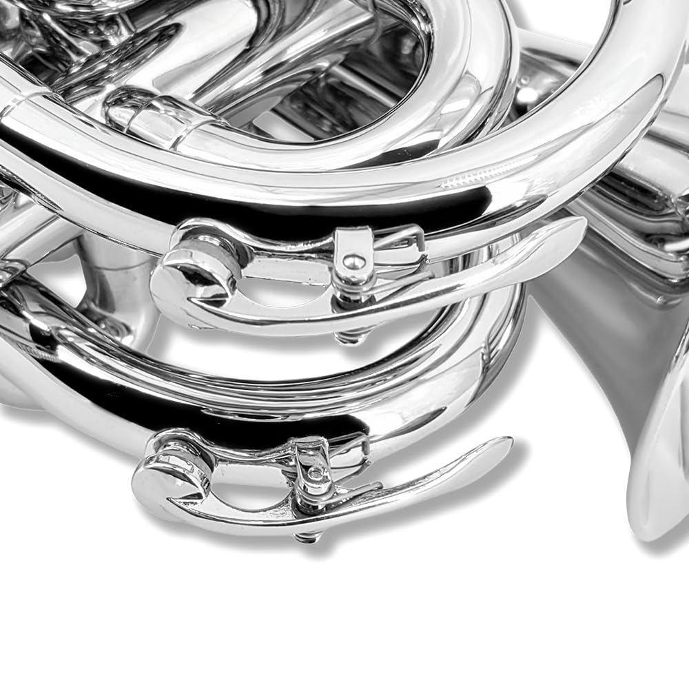 Tromba tascabile professionale in ottone, finitura laccata, con custodia per il trasporto e accessori per la pulizia per principianti e musicisti (argento)