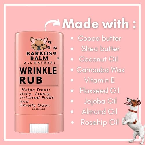 Miniatura 4 de Barkos Pet Supplies Wrinkle Rub  Bulldog, Bulldog francés, pug, Bulldog inglés, limpia y alivia arrugas, pliegues, manchas de desgarro, bolsillos y