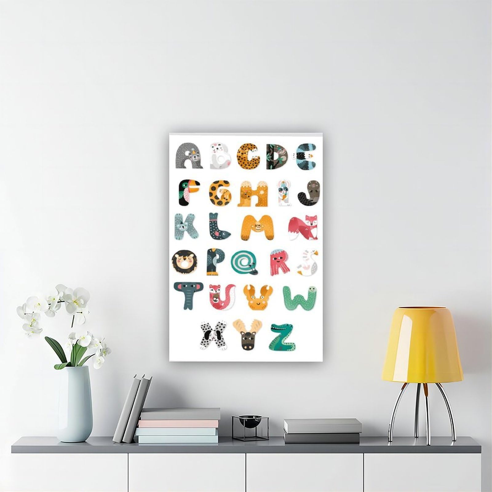 Poster sur toile à thèmes éducatifs Alphabet de A à Z (7) - Décoration murale pour salon, chambre à coucher - 40 x 60 cm