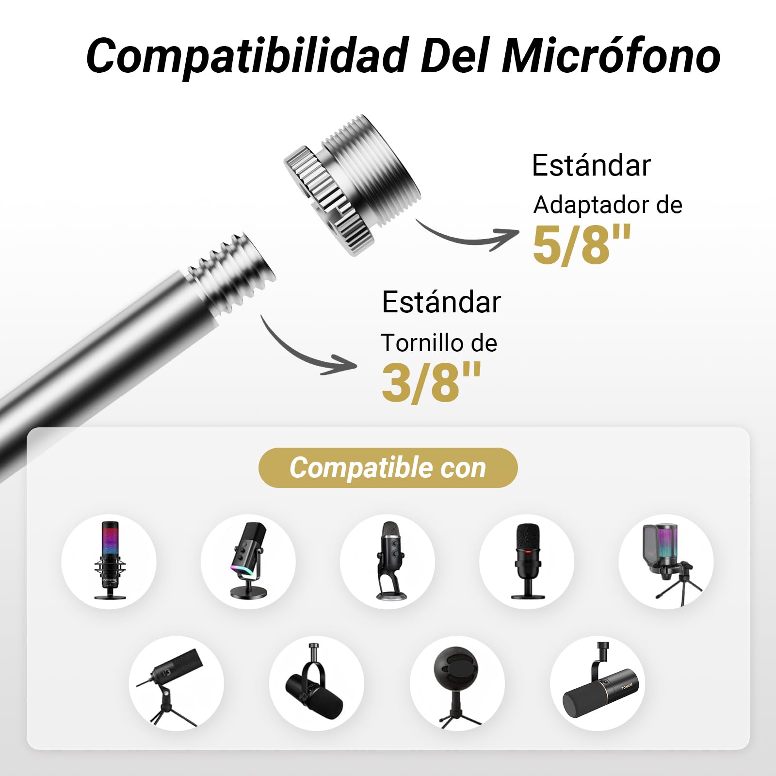 TONOR Soporte de Micrófono ajustable con filtro pop, Brazo de micrófono, abrazadera resistente mejorada para Podcast/Streaming/Estudio Grabación, Adaptador 3/8" a 5/8", 35 cm +35 cm, T20
