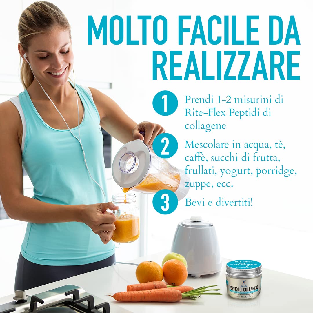 Rite-Flex, Peptidi di Collagene confezione da 250 g con Peptan, Polvere di Collagene Idrolizzato, 5g (5000 Mg) di Collagene per porzione