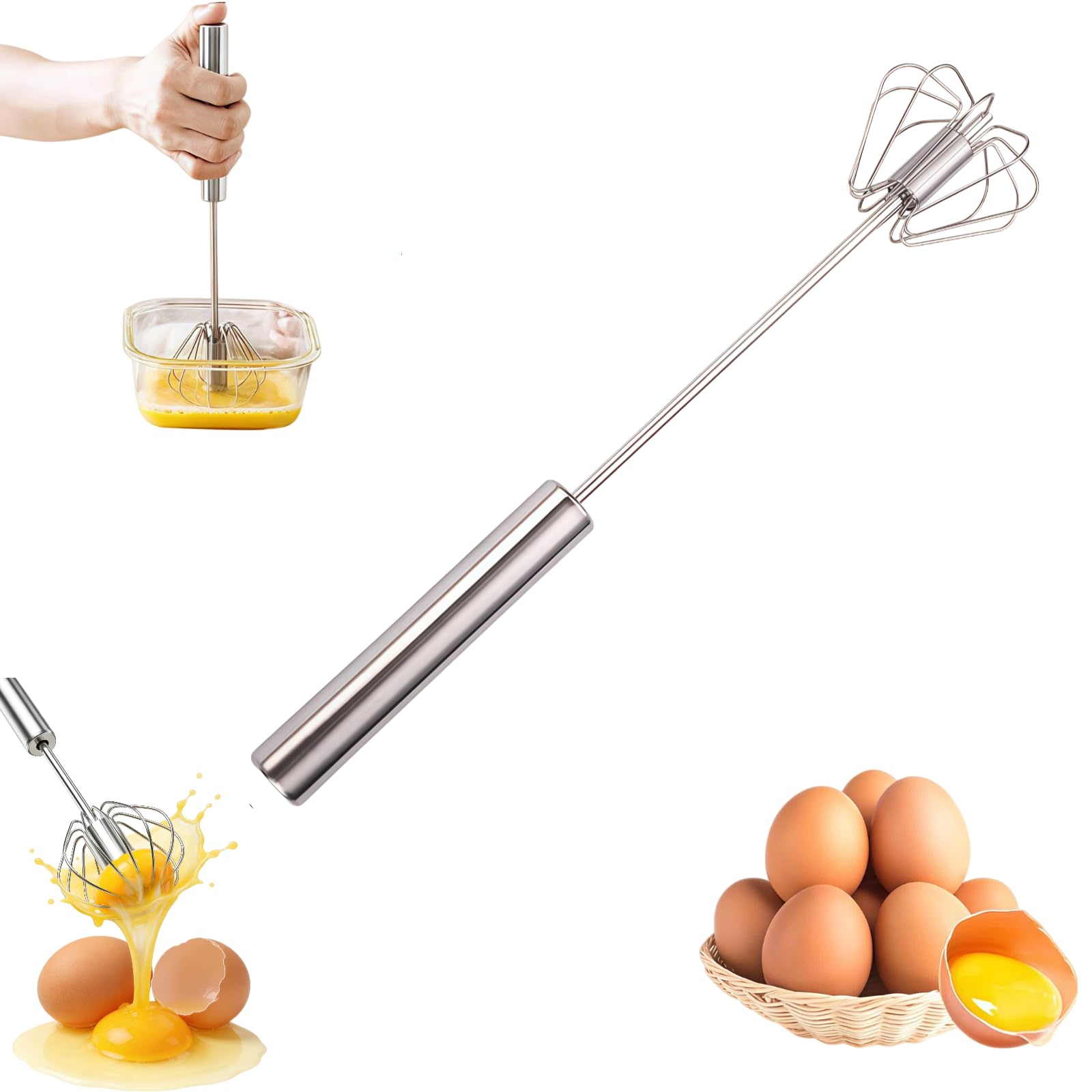 Stainless Steel Semi-Automatic Whisk New Stainless Steel Egg Whisk Hand Push Spinning Whisk Versatile Egg Whisk Stirrer Tool