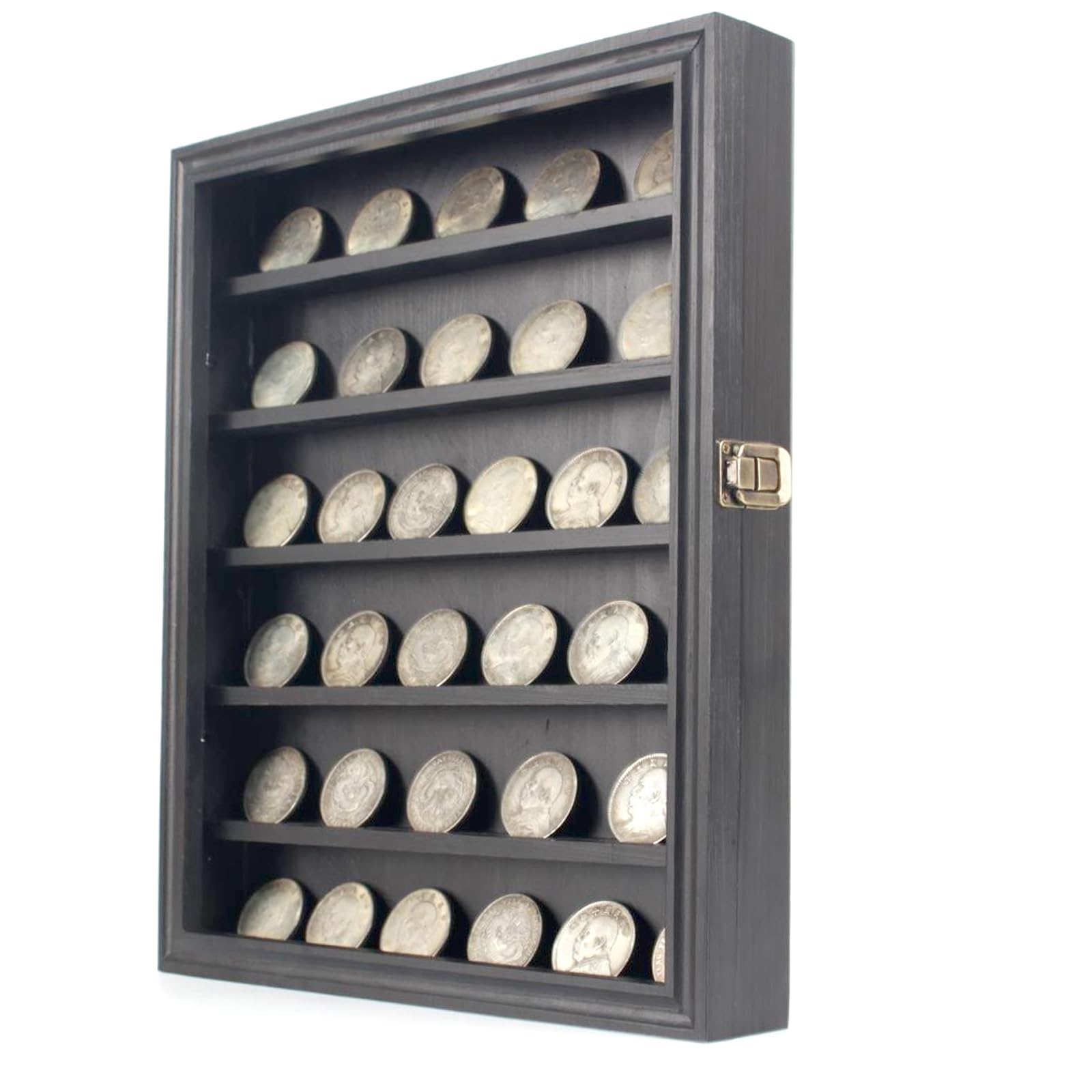 Challenge Coin Display Wall Mount, Military Coin Display Box with Removable Shelf, Poker Chip Holder, Lockable Cabinet Rack Stand