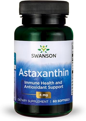 Swanson Astaxantina Visión Ojo Cerebro Salud de la Piel Suplemento Antioxidante Apoyo (Astaxantina 4 mg) 60 cápsulas blandas Sgels