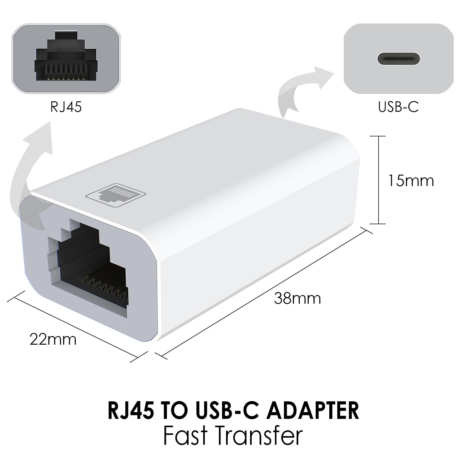 Adattatore Ethernet da USB C a RJ45, convertitore LAN di rete Gigabit 1000 Mbps, USB-C femmina a RJ45 femmina, hub Ethernet cablato per laptop, PC, tablet, bianco