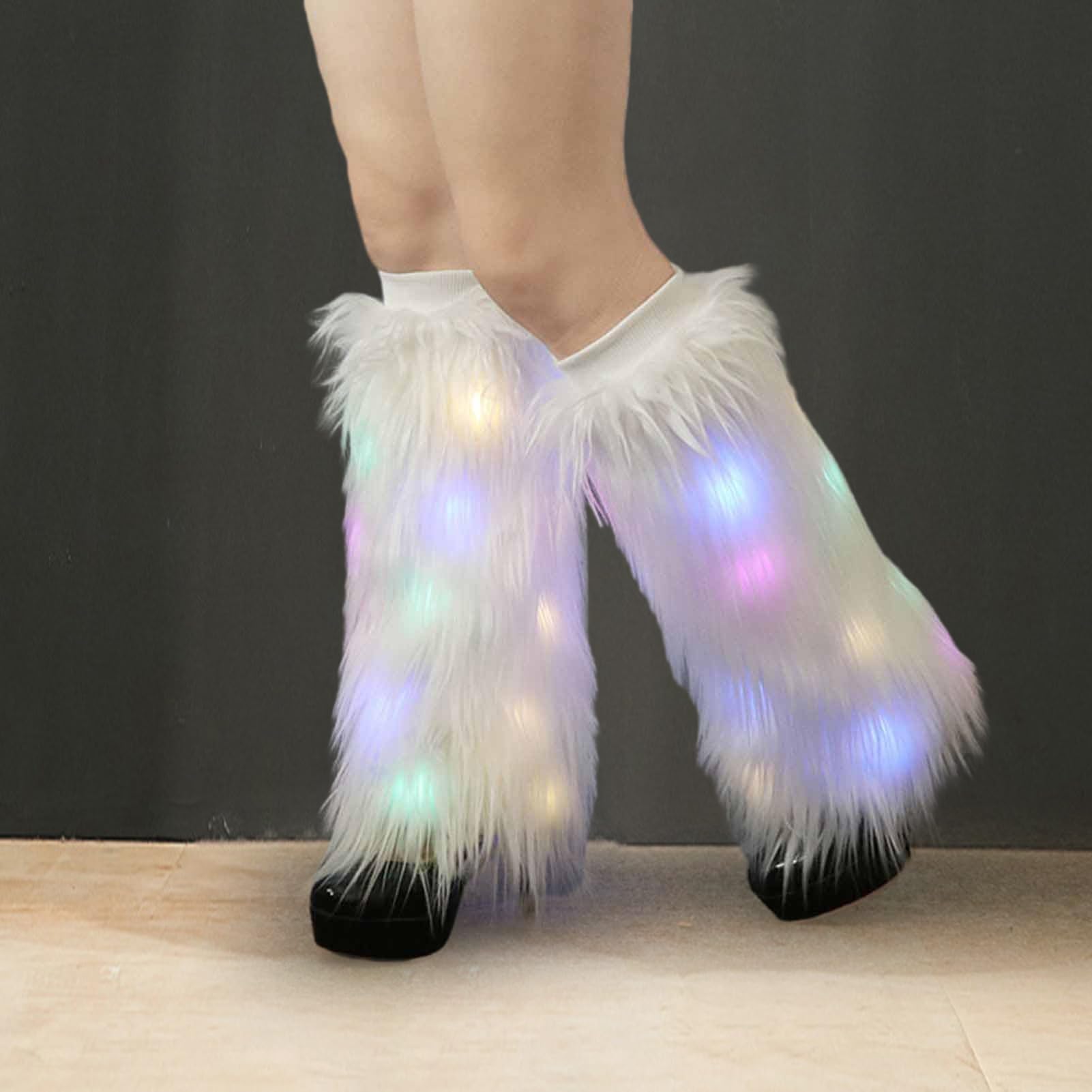 Altsuceser Jambières en fausse fourrure à DEL – Couvre-bottes lumineuses et moelleuses pour femmes et filles – Ensemble d'accessoires de fête