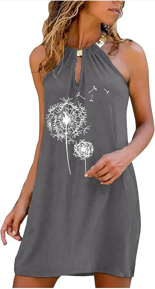 Sommerkleid Damen A-Linie | Leicht & Luftig | Mit Taschen | Rundhals Ärmellos | Für Strand & Alltag