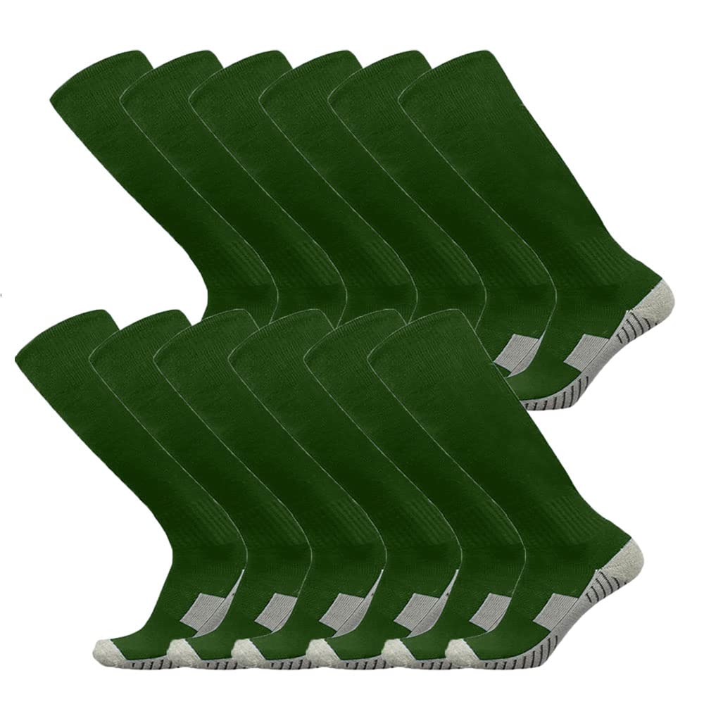 Fußballsocken, 3/12 Paar, Team-Sport, kniehoch, atmungsaktiv, Fußballsocken für Herren, Jugendliche, Kinder, Jungen, Grün 12 Paar, Medium