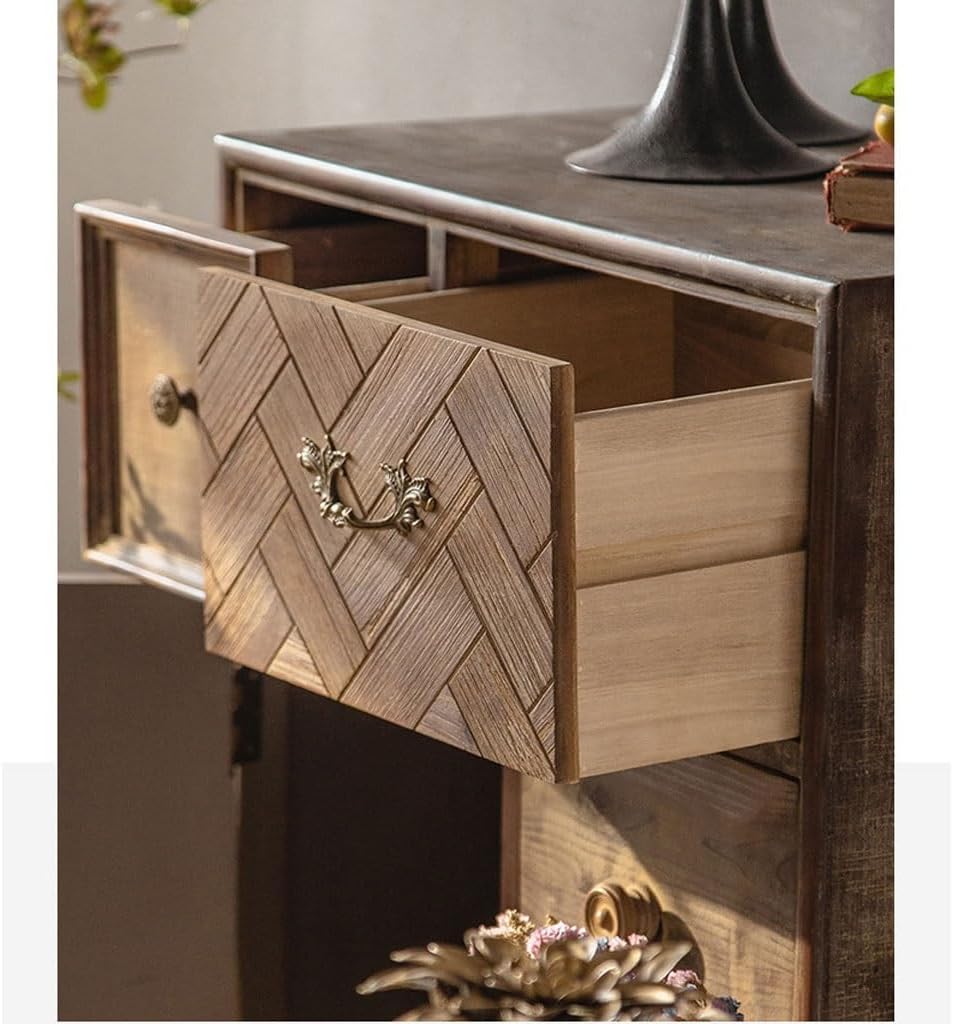 Bufetera Multi-Function Retro Solid Wood Sideboard Living Room Bedroom Drawer Cabinet Old Storage Entrance Cabinet Aparadores para Comedor, 60X36X100cm