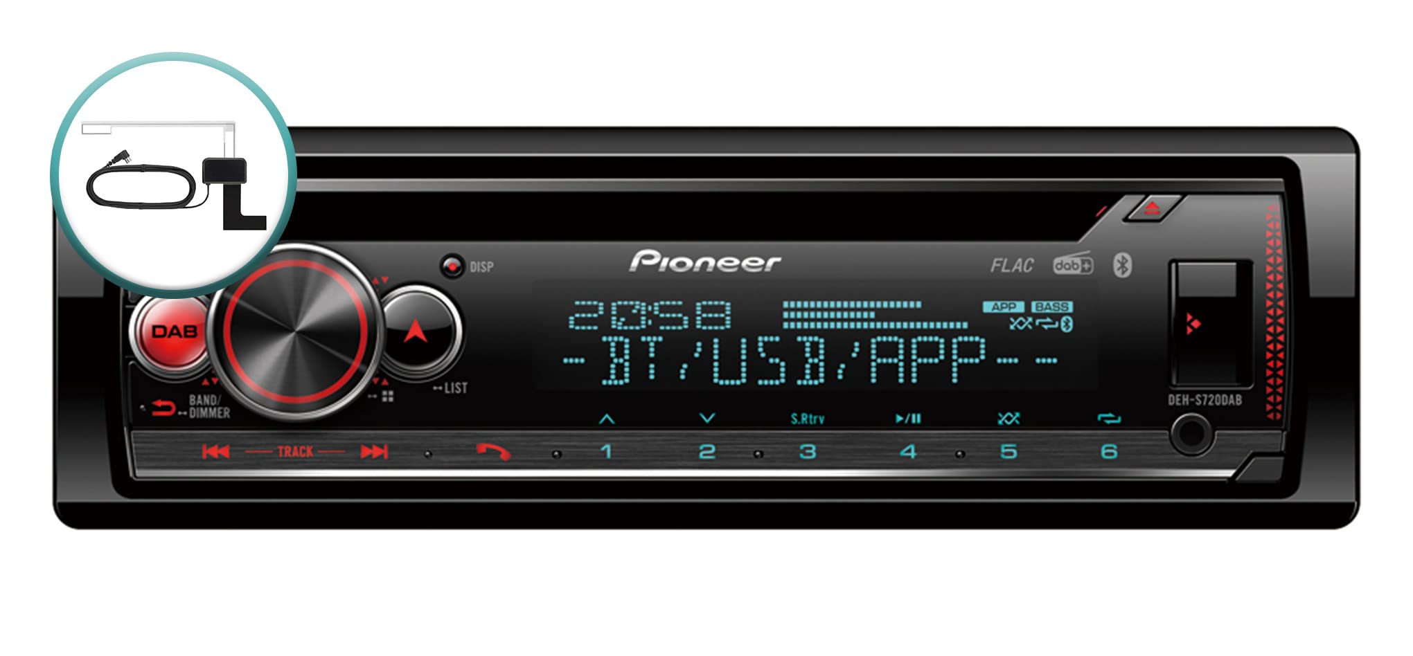 Pioneer DEH-S720DAB-AN inklusive DAB Antenne, 1-DIN Autoradio, CD-Tuner mit FM und DAB+, Bluetooth, MP3, USB und AUX-Eingang, RGB-Beleuchtung, Freisprecheinrichtung, Smart Sync App, 13-Band-Equalizer