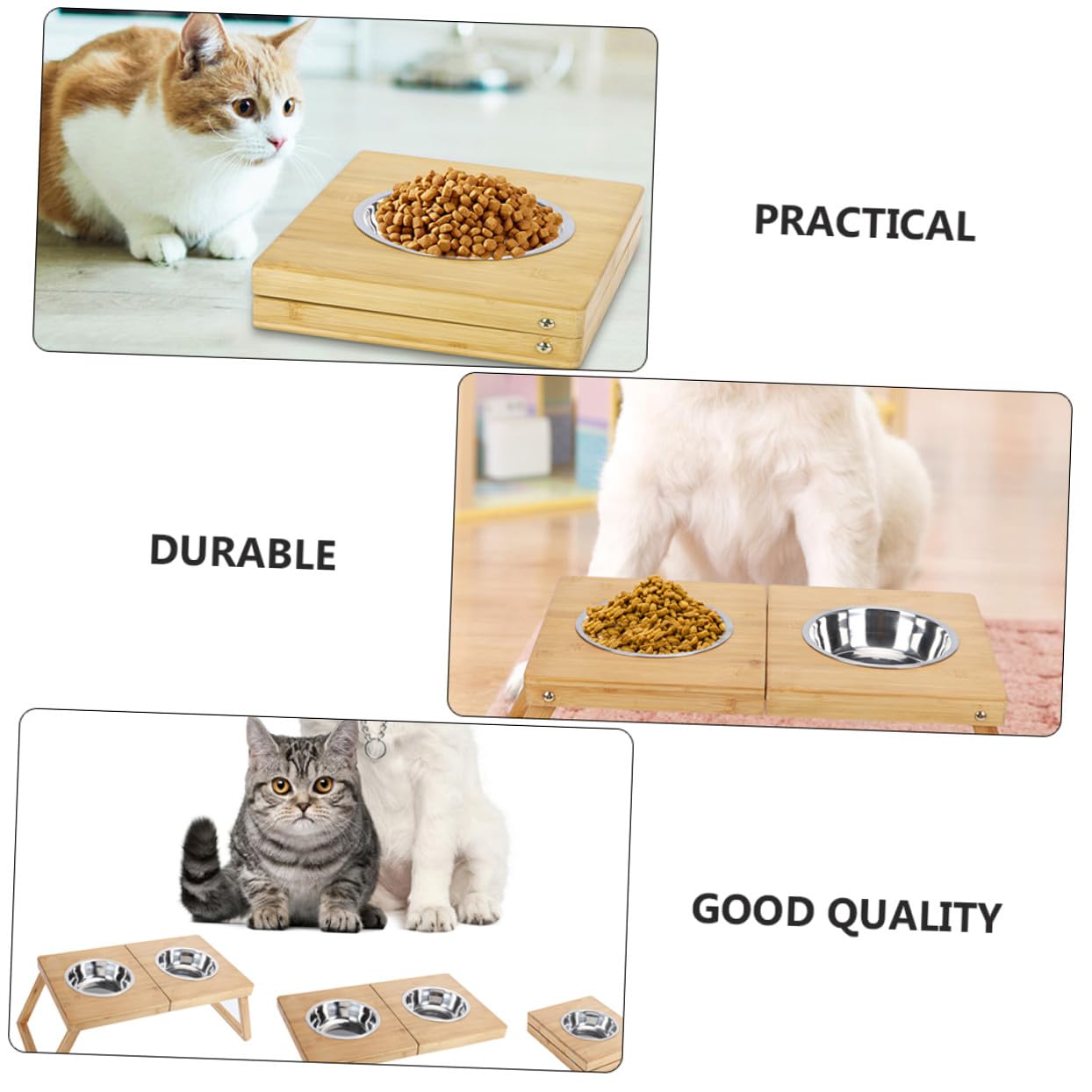 ibasenice Mangeoire pour Animaux Pliable Acier Inoxydable Support pour Deux Gamelles pour Chiens Et Chats Gamelle pour Nourriture Et Eau