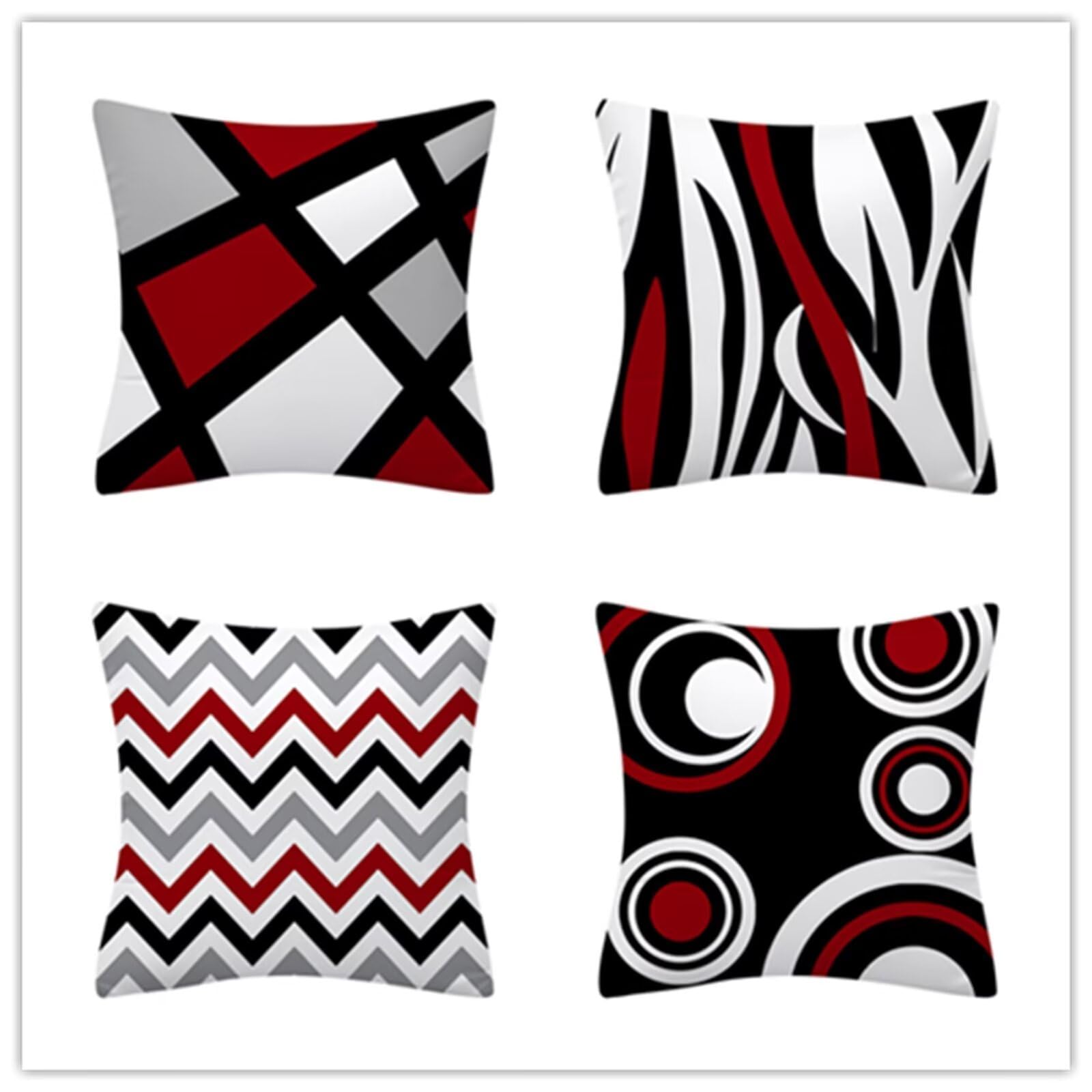 Federe Cuscini Divano 65x65cm,Set di 4 Rosso scuro geometrico Cuscini per Divano,Quadrato Doppio Lato Lino Esterni Copricuscini Divano,per Divano Soggiorno Sedia Letto Decorativo Cuscini Divano ZW121