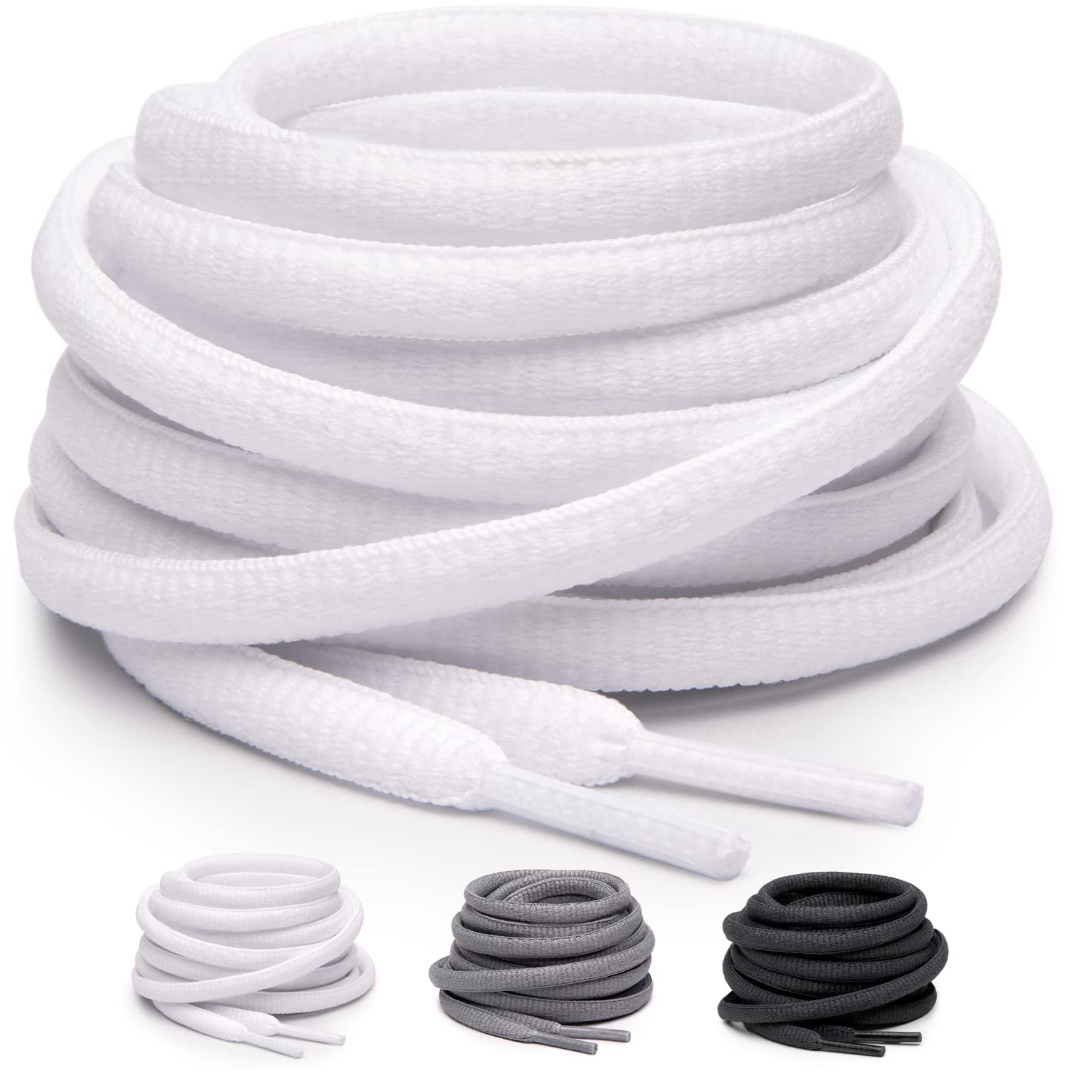 Oval Laces, Tear-Resistant for Sports Shoes, Trainers and Running Shoes, 100% Polyester