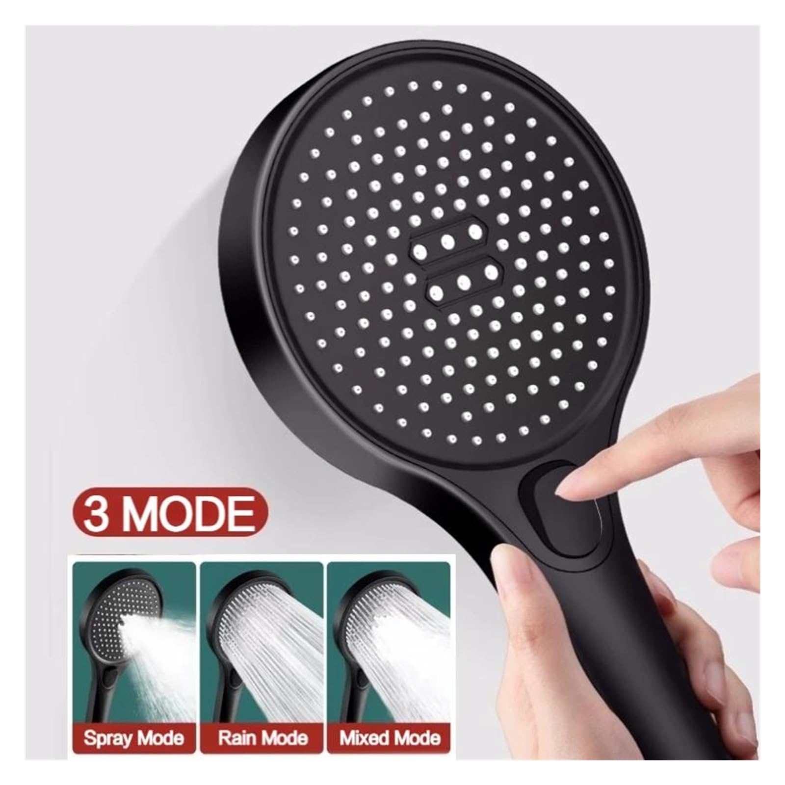 Ugello per rubinetto doccia a pioggia con soffione grande da 13 cm, 3 modalità, pressione regolabile, risparmio idrico(Grey)