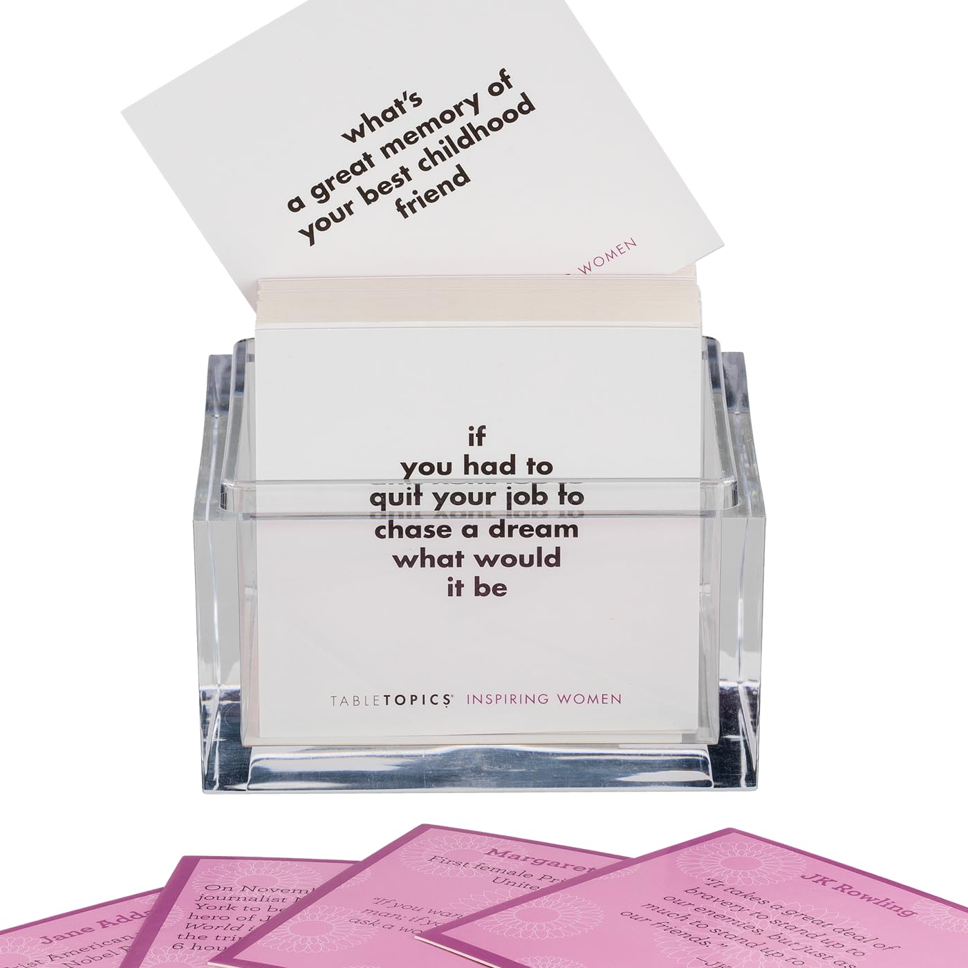TableTopics Inspiring Women Question Card Game - 135 Conversation Starter Cards with Inspirational Quotes and Prompts for Discussions About Female Role Models, Perfect for Girls' Nights