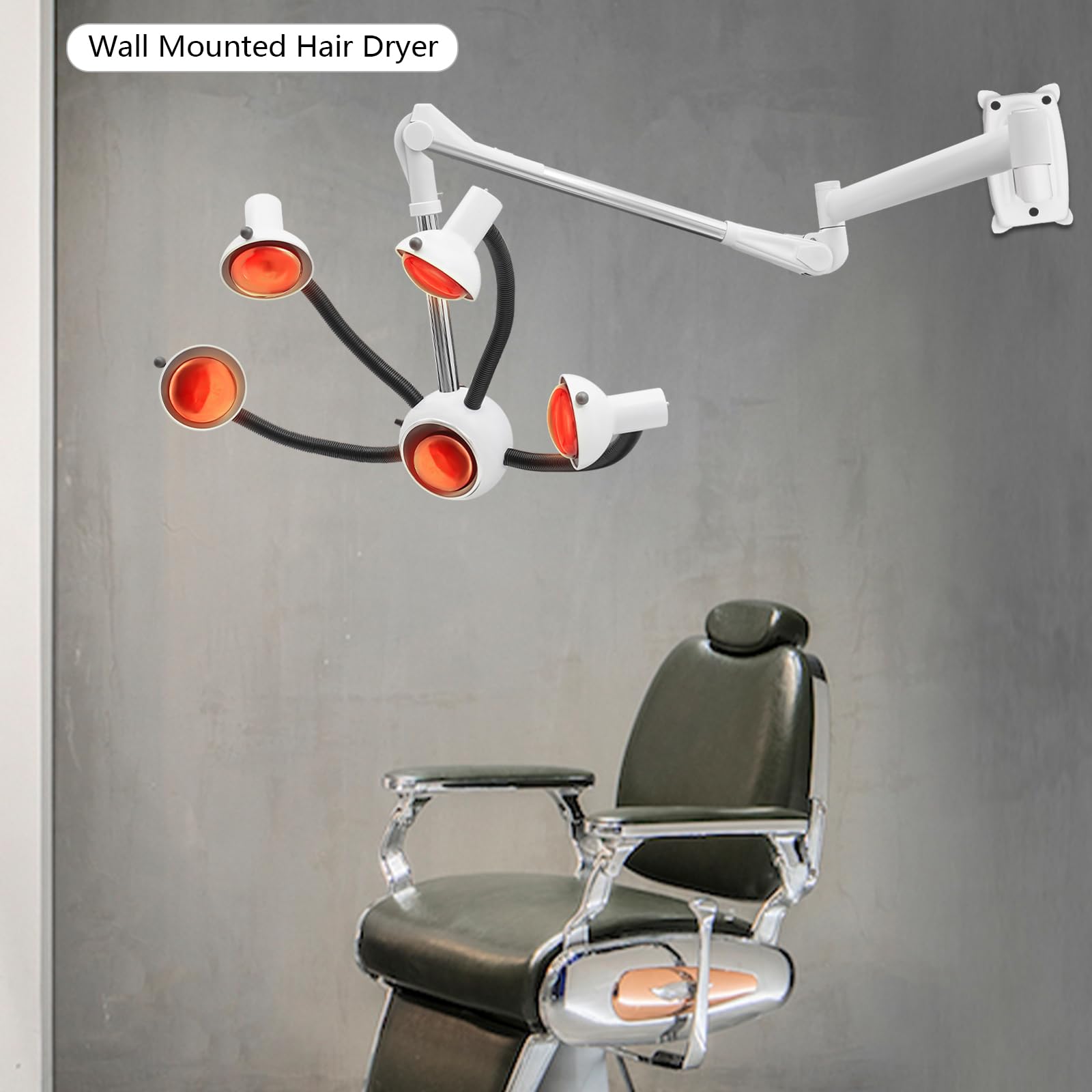 Wall Mounted Infrared Hair Dryer 750W 5 Heads Infrared Hair Heater Lamp for Wall Temperature Adjustable Salon Hair Color Processor Accelerator Ideal for Perming Dyeing All Hair Styling (White)