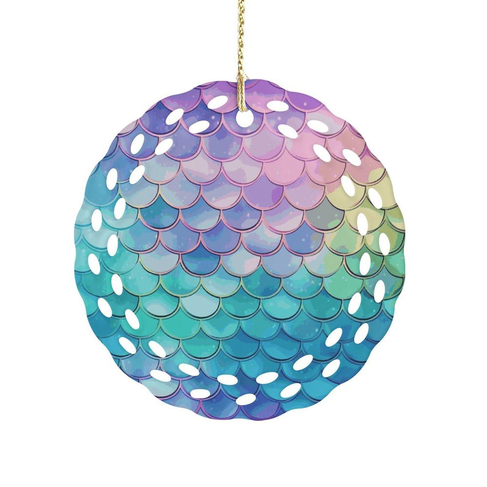 Fodpand Women's Style Dreamy Gradient Mermaid Scales Ceramic Ornament For Home Decor 3.2" Round Tree Decoration Christmas Ornaments For Men Double-Sided Design