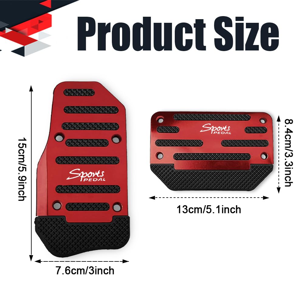 2PCS Non-Slip Car Pedal Covers, Premium Aluminum Alloy Gas and Brake Pedals Covers for Safe Driving, Automatic Transmission Pedal Covers Replacement Kit, Universal Car Accessories for Most Car