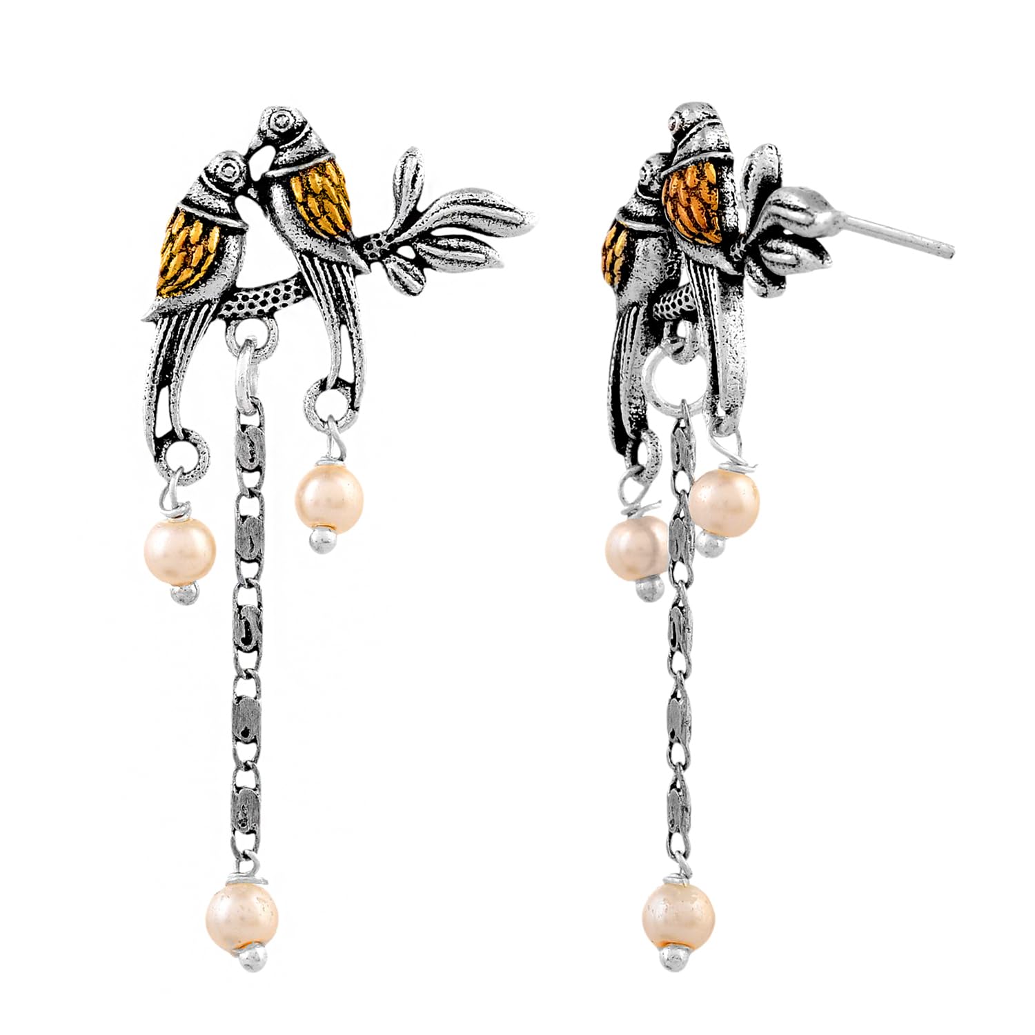 Voylla Qasbah Tota Maina Oxidised Two Tone Stud Earrings For Women|Oxidised Dangler Earrings For Women|Dual Tone|Everyday|Festive|Diwali|Karwachauth|Gift For Her (B0DGGQ9T5B) Amazon Price History, Amazon Price Tracker