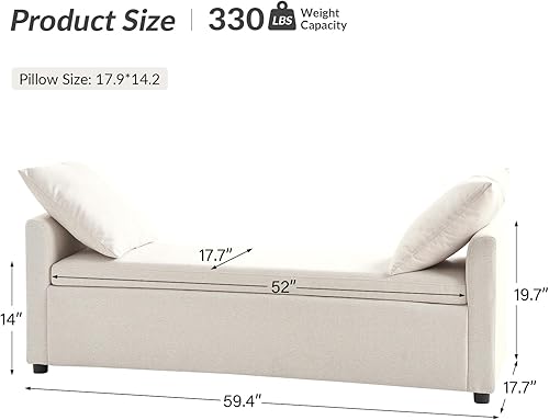 Miniatura 2 de HULALA HOME Modern Storage Bench with Throw Pillows, 59.4" Extra Long Bedroom Ottoman Bench for End of Bed, Comfy Upholstered Footstool for Entryway