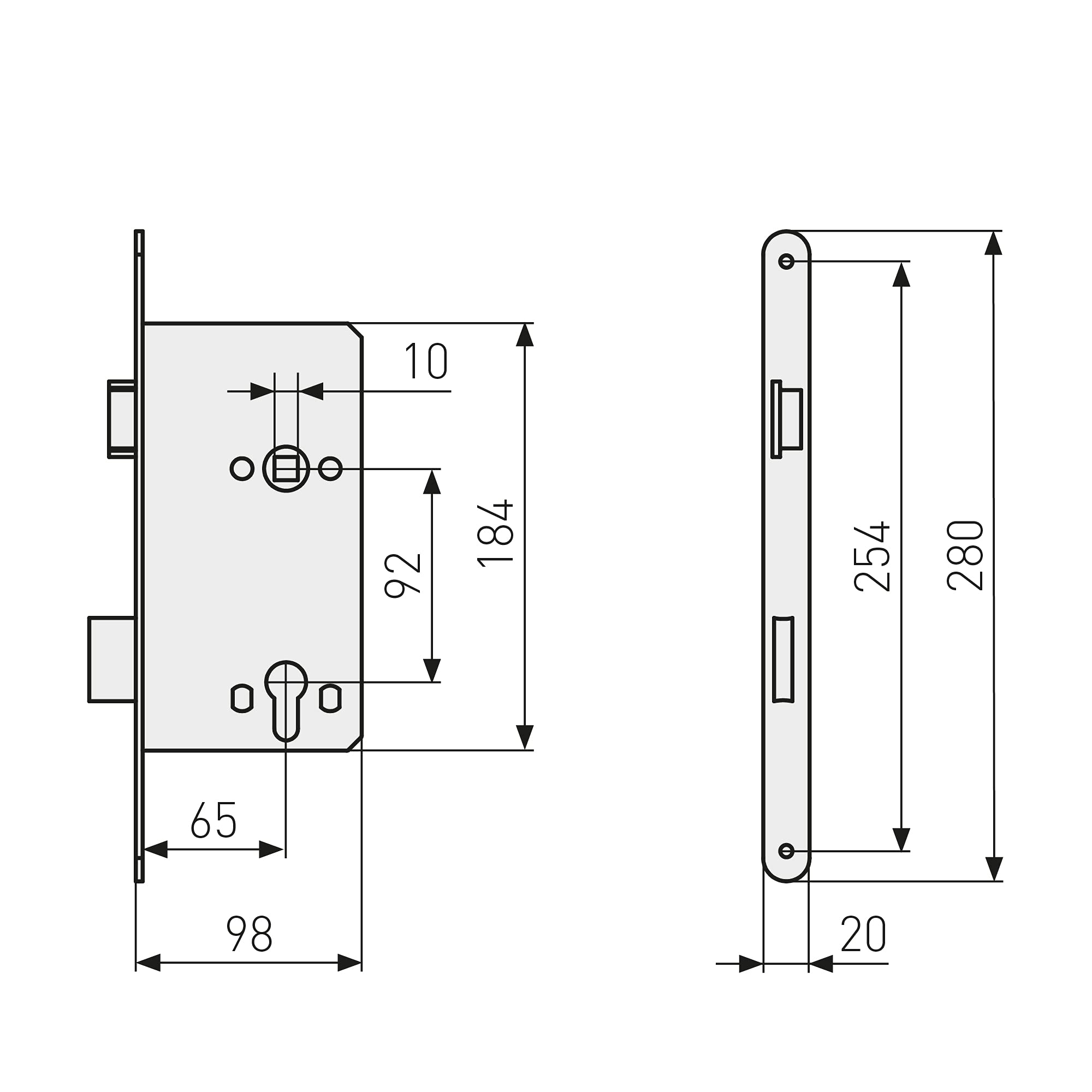 ABUS - Zamek wpuszczany do drzwi wejściowych ESHT PZ L S 65 92 20-61812, srebrny