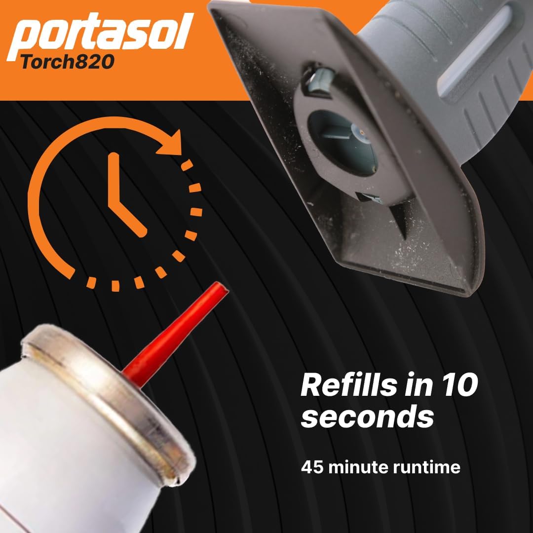PORTASOL Pro-Grade 820 Butane Torch, Piezo Ignition System, Safety Lock, Adjustable Flame Used for Cooking, Jewerly Making and Soldering | Output 50-820 Watts