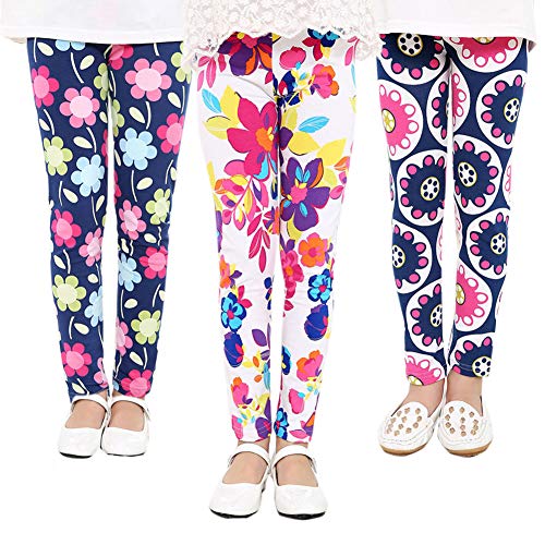 Z-Chen 3 Pares de Pantalones Leggings para Niñas Chicas Estampado de Flores, Color D, 2 Años