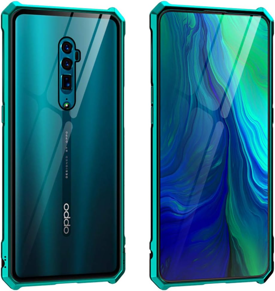 Oppo Reno 10x Zoom Case, CHIHENG Ultra Thin [Buckle Structure] Magnetic Aluminum Metal Frame + Transparent Tempered Glass Back Cover Full Body Protective Case for Oppo Reno 10x Zoom 6.6" Green
