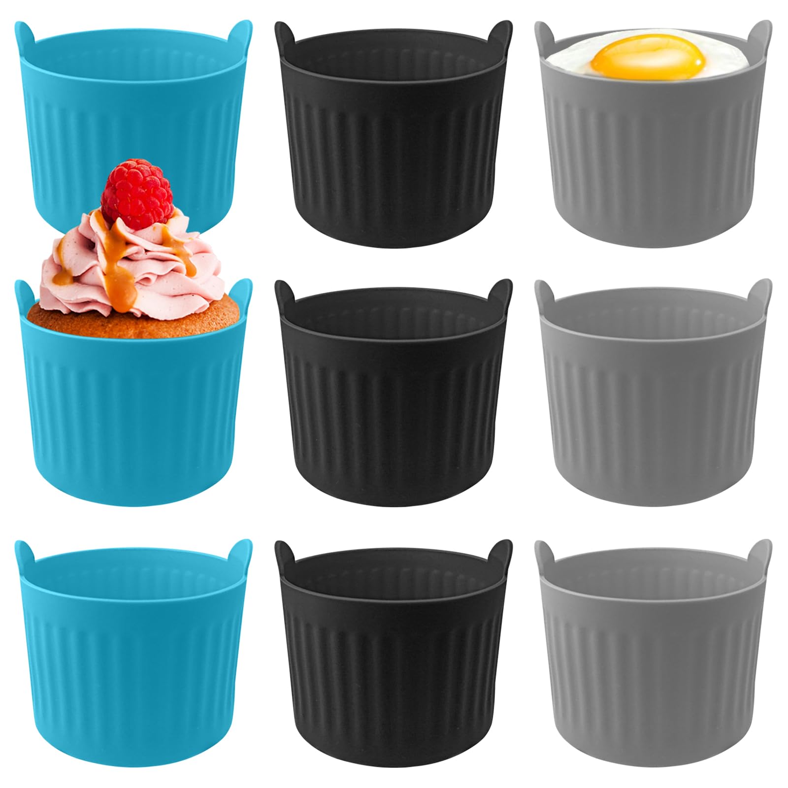 TTQiAnJ 9 Stücke Heißluftfritteuse Auflaufförmchen,Muffinform Silikon Airfryer,Silikon Air Fryer Eierformen für Muffins,Kuchen,Eier,3 Farben