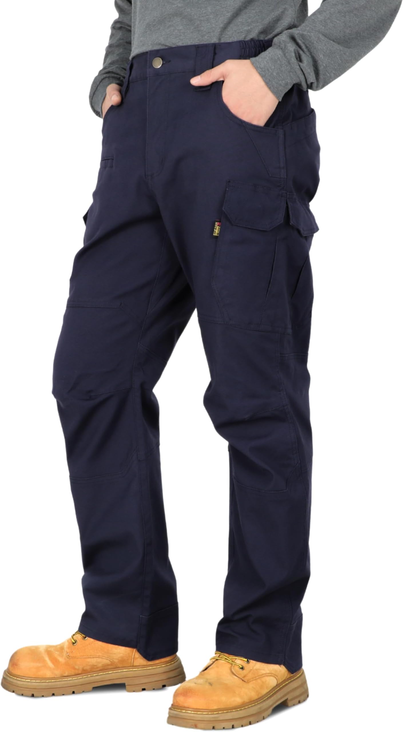 FR Pants for Men Cargo Pockets Dura-Stretch Rip-Stop Soft Flame Resistant Reinforced Work Jeans Relaxed Fit