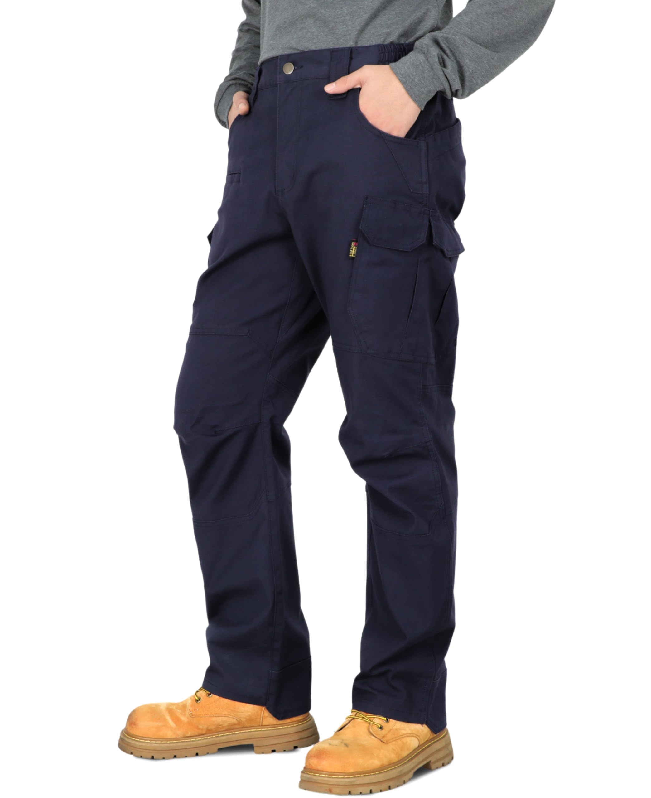 BOCOMAL FR Pants for Men Cargo Pockets Dura-Stretch Rip-Stop Soft Flame Resistant Reinforced Work Jeans Relaxed Fit