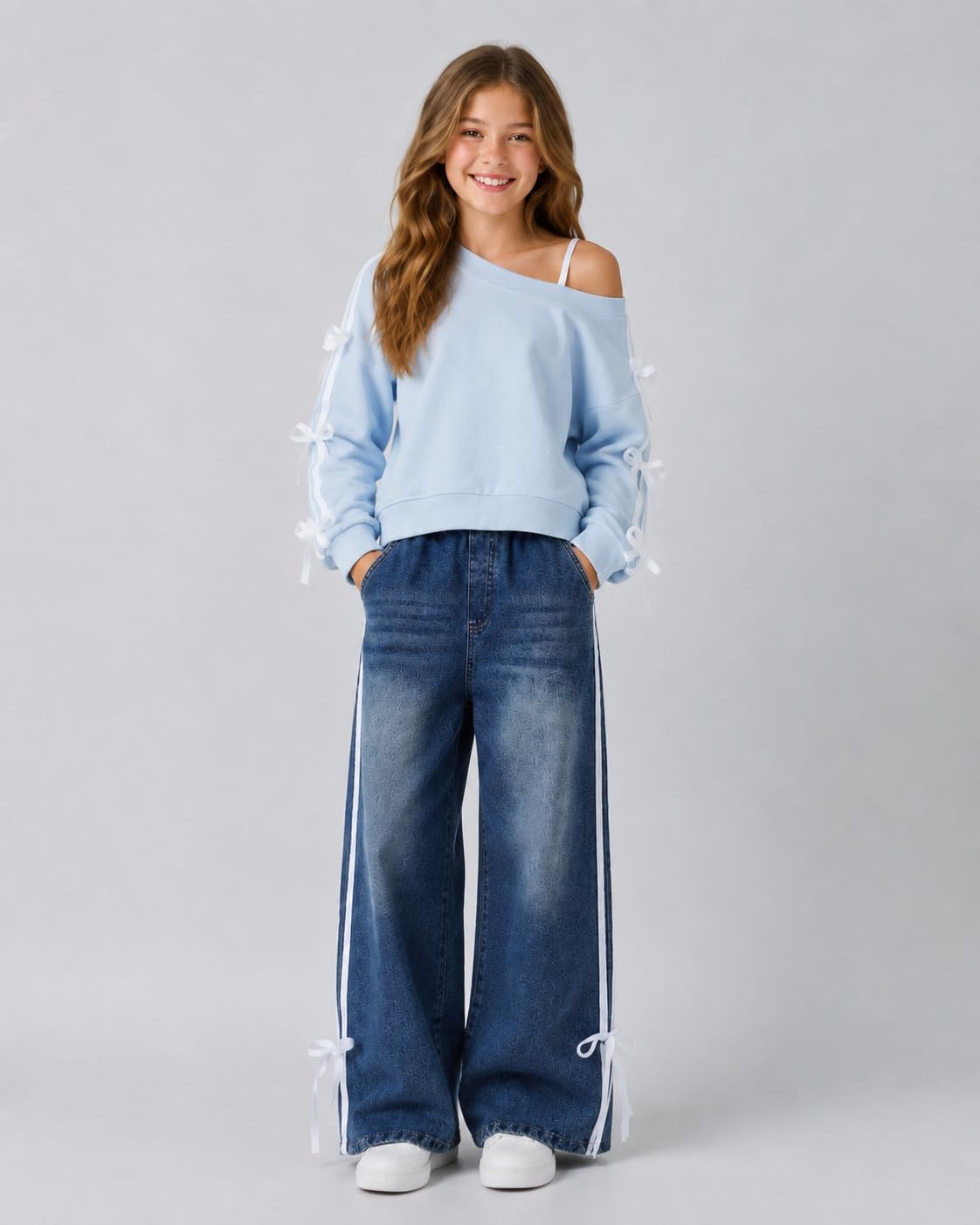 Azmxynol Girls Jeans Baggy Denim Pants Wide Straight Leg Tween Girl High Waist Jean Pant, Size 9-16 Years
