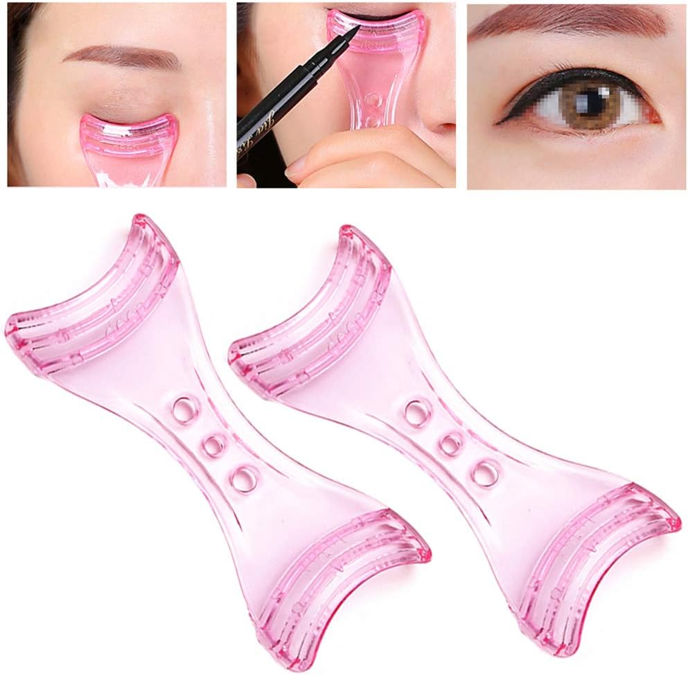 XUMIN 2Pcs Pink Plastic Eyeliner Assistant Cards Eyeliner Forms Stencils Guide Templates Upper Under Liner Eye Makeup Aid Tools for Makeup Beginners