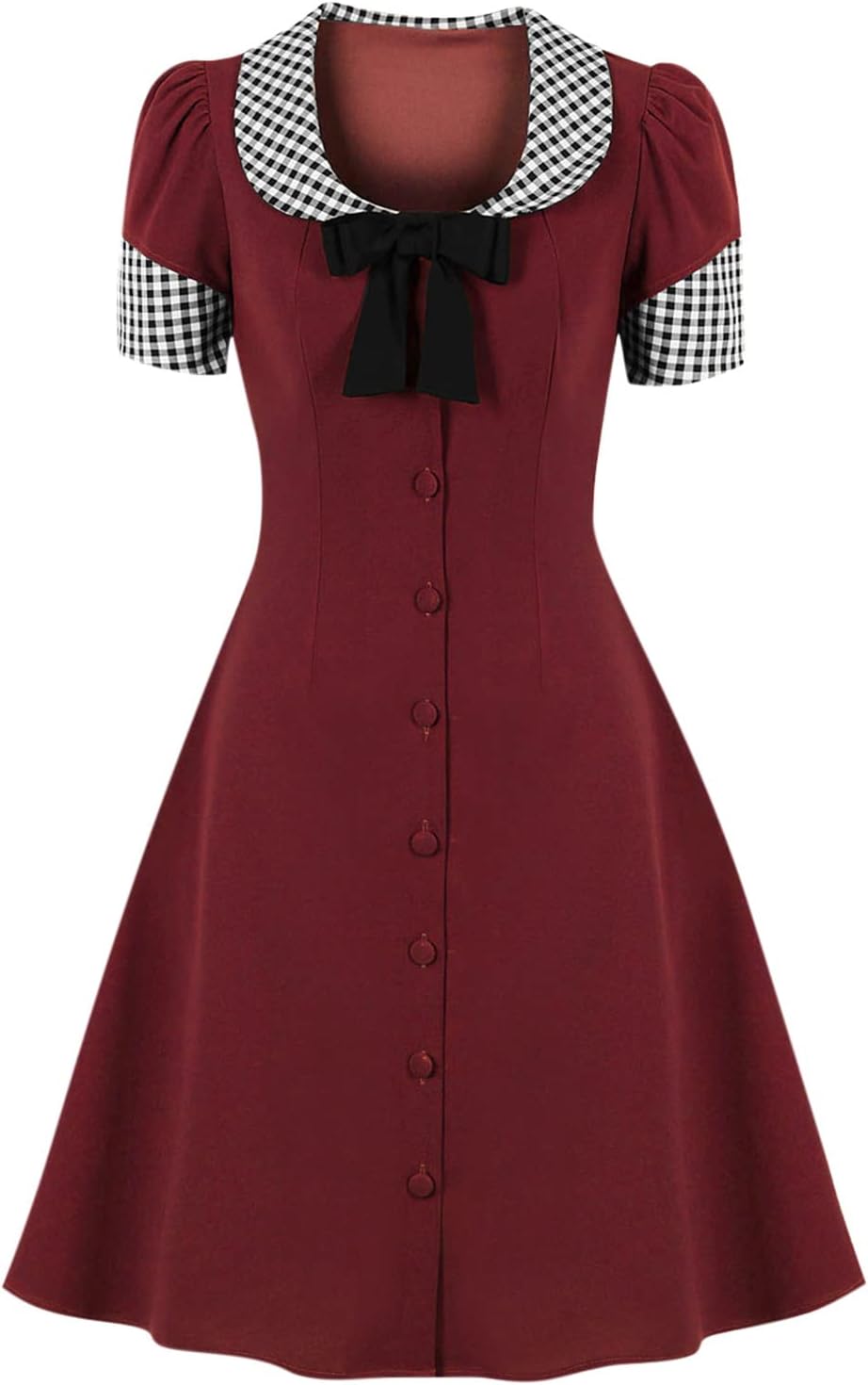 Women's 50s 60s Vintage Peter Pan Collar Bow Tie Button Down