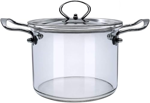 Miniatura 9 de ABHOME - Olla de vidrio con tapa, resistente al calor, acero inoxidable, doble asa, cristalería para cocinar, cacerola transparente para sopa